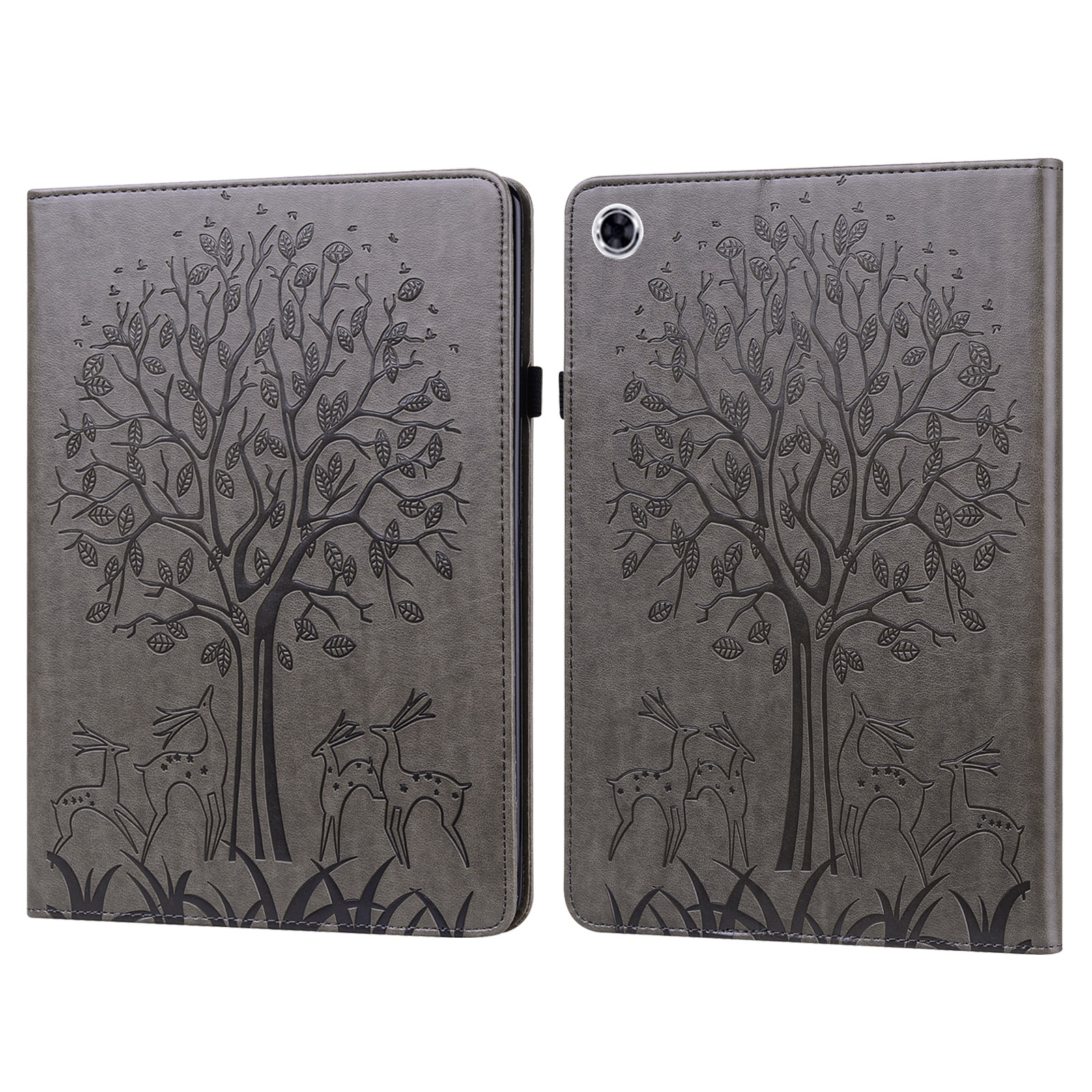 

Für Samsung Galaxy Tab A9 Case Tree Deer Gedruckte PU -lederständer Cover - Grau, Galaxy Tab A9