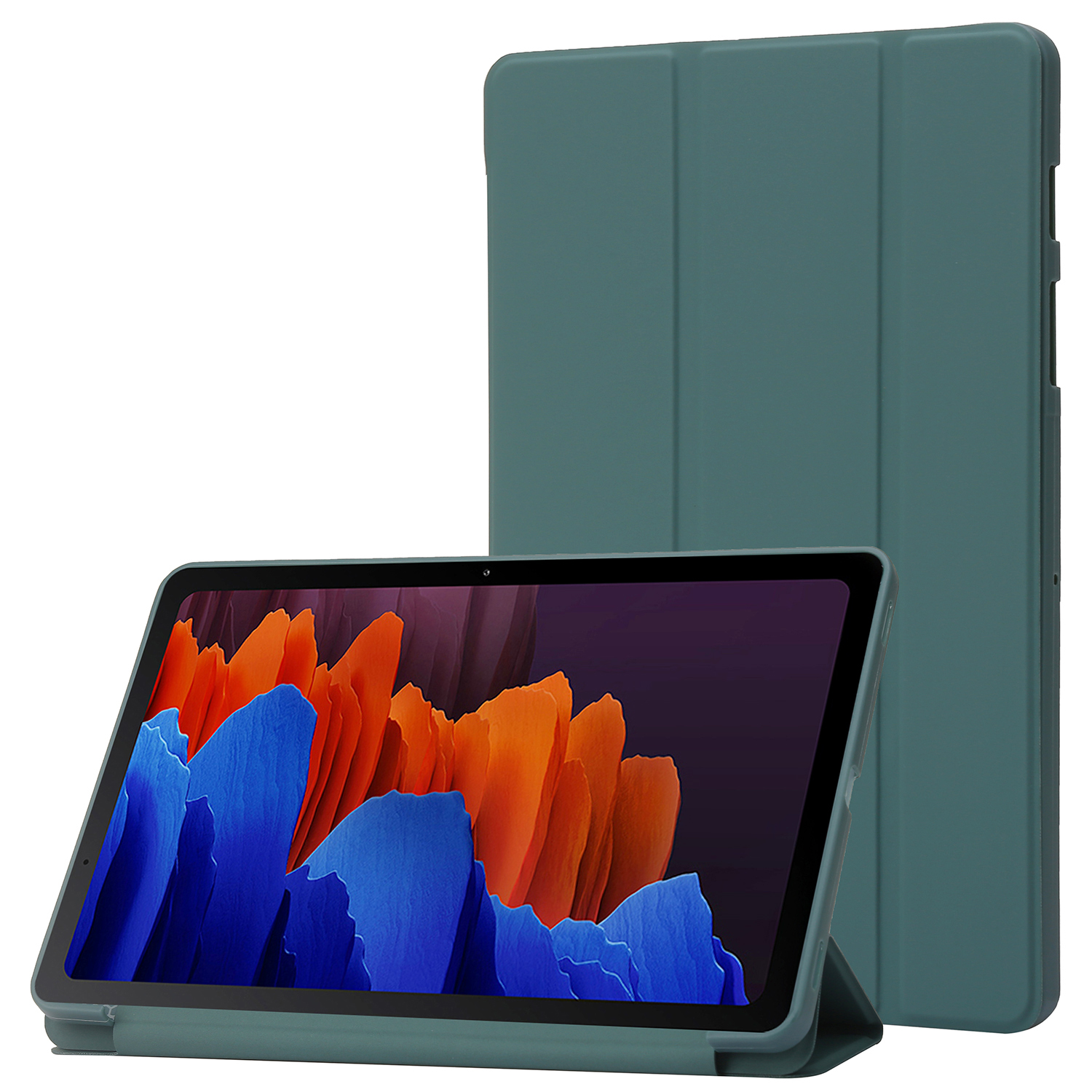 

Für Samsung Galaxy Tab s9 + Hülle Anti-scratch PU Leder + Silicon Tri-fold Ständer Tablet Cover - Schwarzgrün, Galaxy Tab S9+