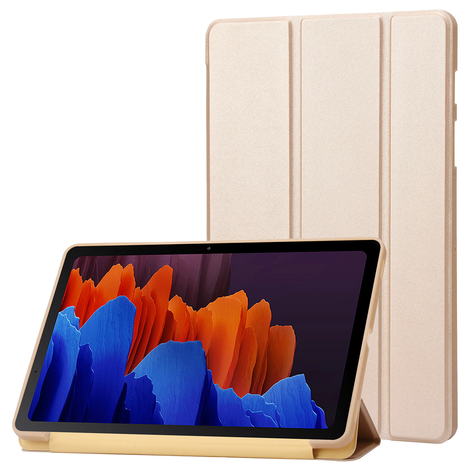 

Für Samsung Galaxy Tab s9 + Hülle Anti-scratch PU Leder + Silicon Tri-fold Ständer Tablet Cover - Gold, Galaxy Tab S9+