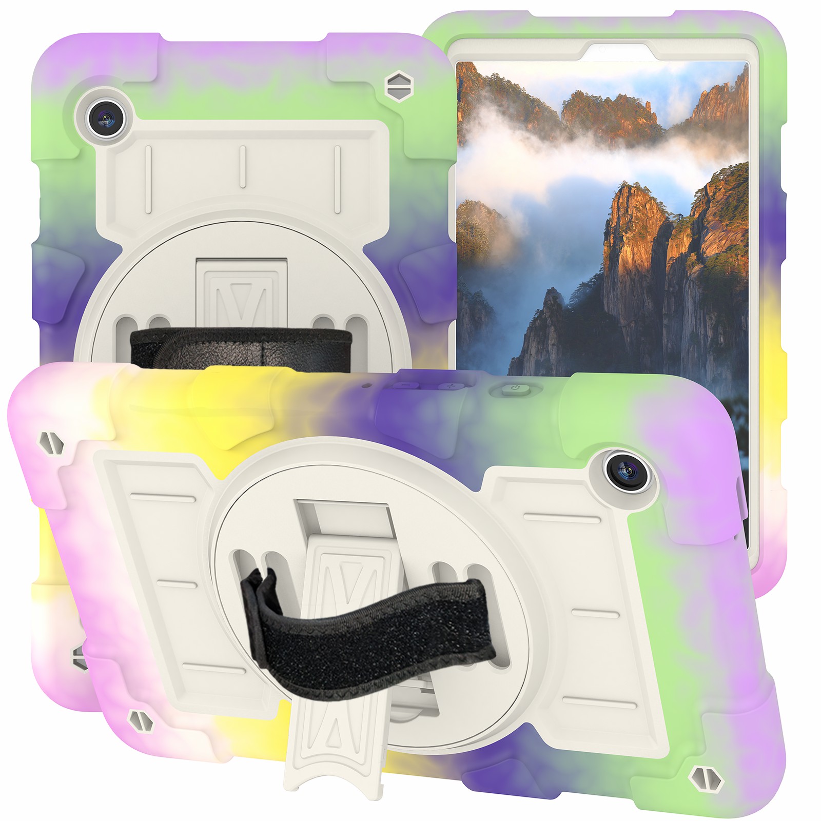 For Samsung Galaxy Tab A9 Kickstand Case TPU+PC Protective Tablet Cover with Shoulder Strap - Colorful Purple