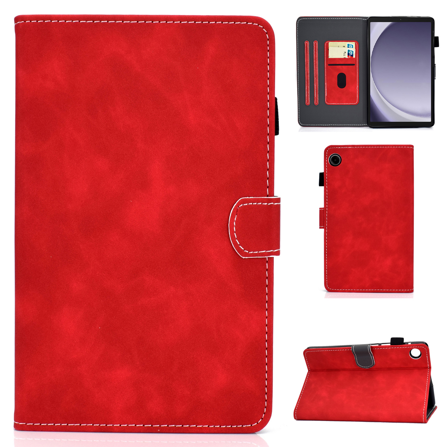 

Für Samsung Galaxy Tab A9 PU Leder -karton -karten -ständer Tablet -abdeckung Mit Bleistifthalter - Rot, Galaxy Tab A9
