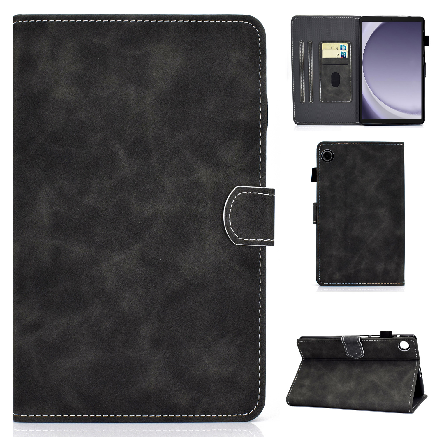 

Für Samsung Galaxy Tab A9 PU Leder -karton -karten -ständer Tablet -abdeckung Mit Bleistifthalter - Schwarz, Galaxy Tab A9