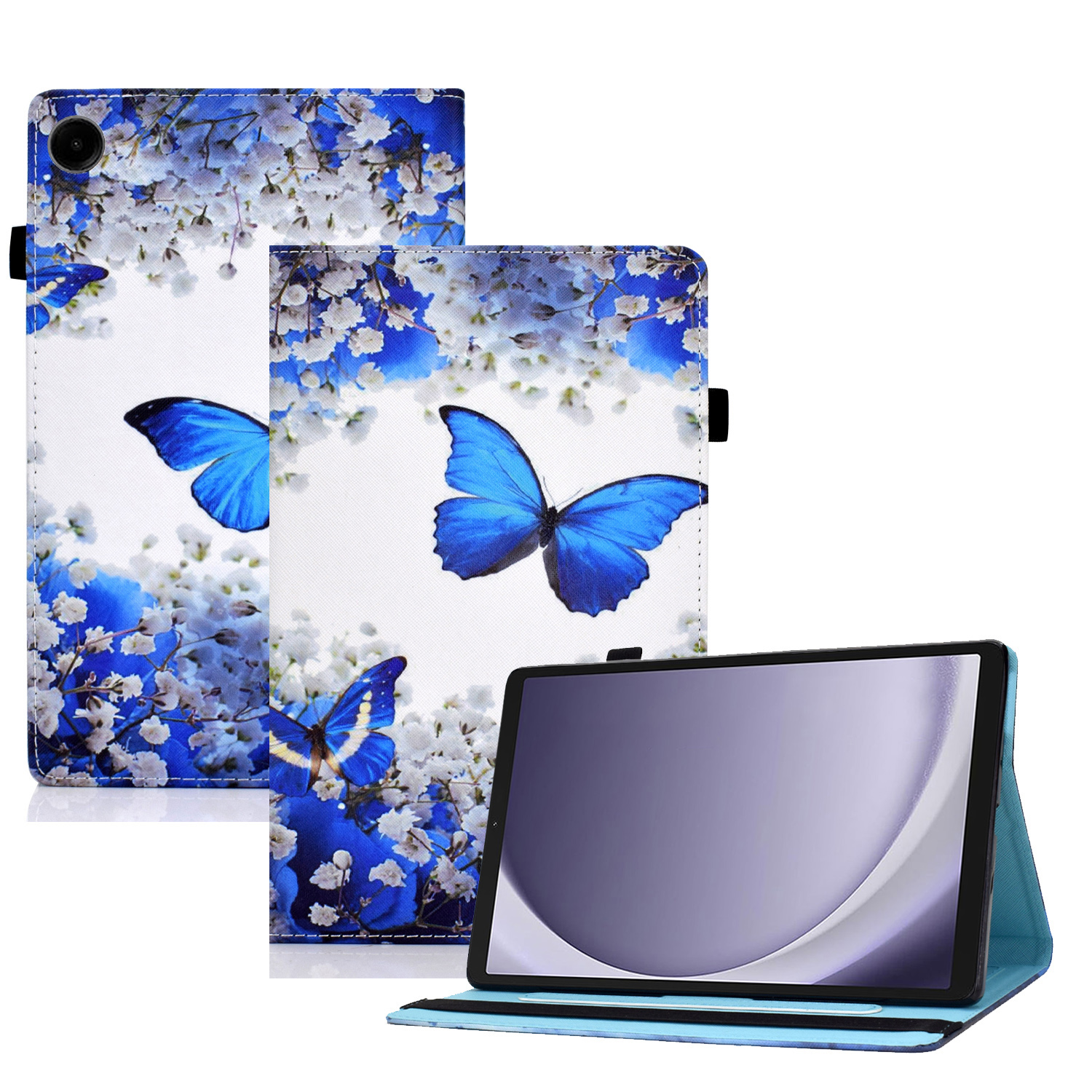 

Für Samsung Galaxy Tab A9 PU Leder Hülle Elastizitätsbandmuster Drucktablettenabdeckung - Blüte Und Schmetterling, Galaxy Tab A9