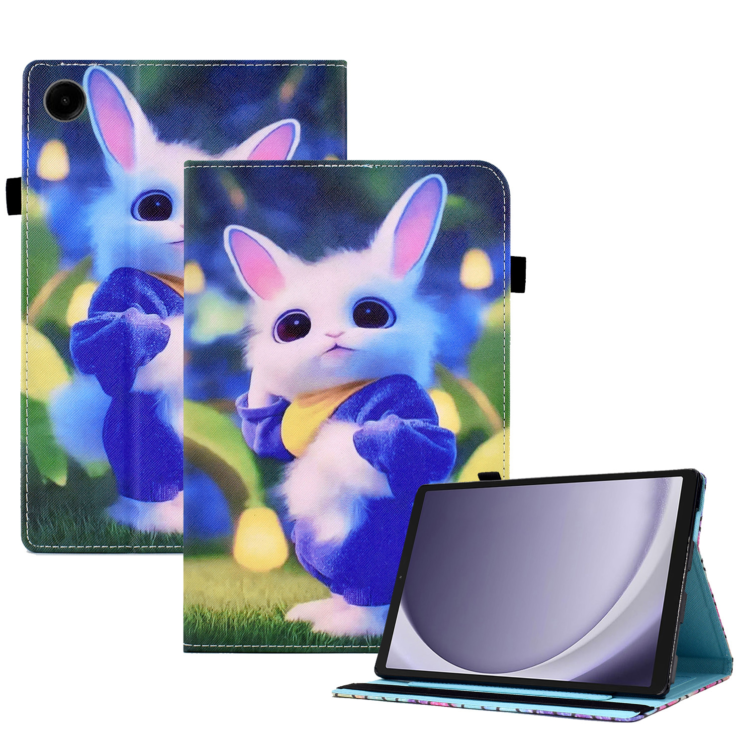 

Für Samsung Galaxy Tab A9 PU Leder Hülle Elastizitätsbandmuster Drucktablettenabdeckung - Süßer Hase, Galaxy Tab A9