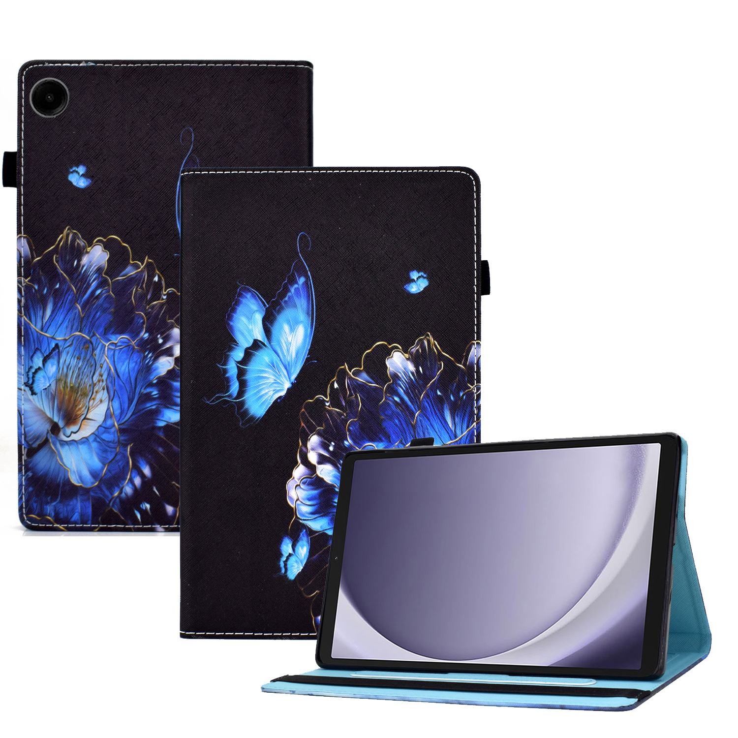 

Für Samsung Galaxy Tab A9+ PU Leder -ständer Deckung Elastischer Bandmuster Drucktablette Hülle - Blume, Galaxy Tab A9+