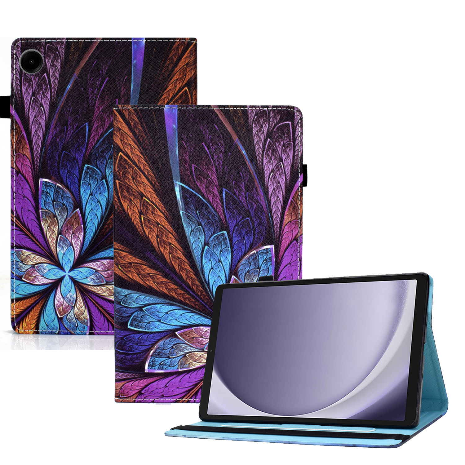 

Für Samsung Galaxy Tab A9+ PU Leder -ständer Deckung Elastischer Bandmuster Drucktablette Hülle - Farbenfrohe Blume, Galaxy Tab A9+