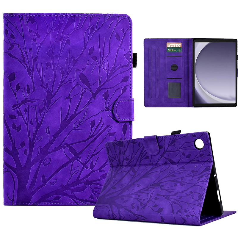 

Für Samsung Galaxy Tab A9 Fallkartenhalter Eingeprägter Tree Leder Tablet Cover - Lila, Galaxy Tab A9