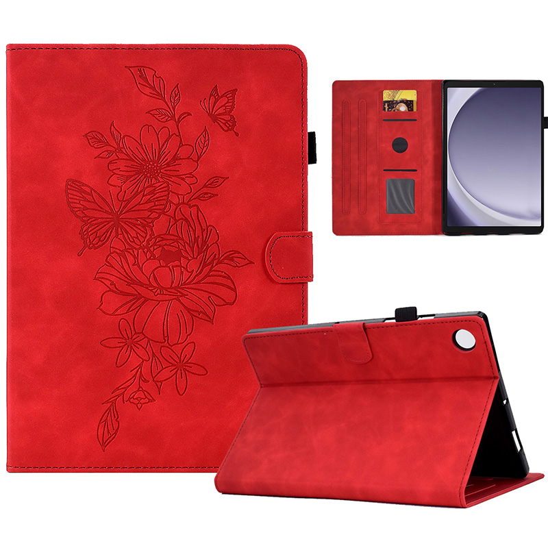 

Für Samsung Galaxy Tab A9+ Hülle PU Leder Tablet Cover Mit Kartenhalterständer - Rot, Galaxy Tab A9+