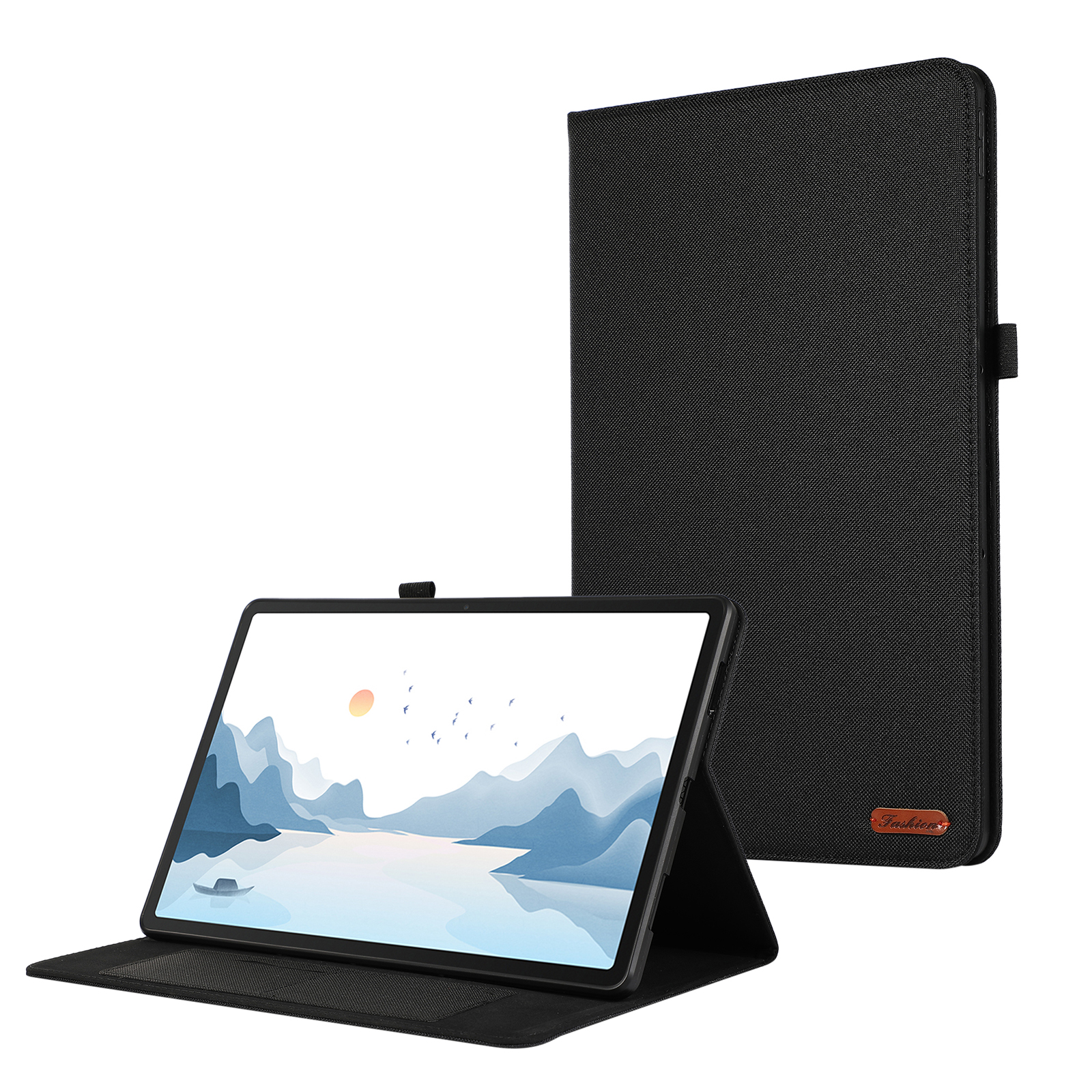 

Für Lenovo Tab P12 Hülle Stoff Textur Leder Tablet Deckung Mit Kartenhalter - Schwarz, Lenovo Tab P12