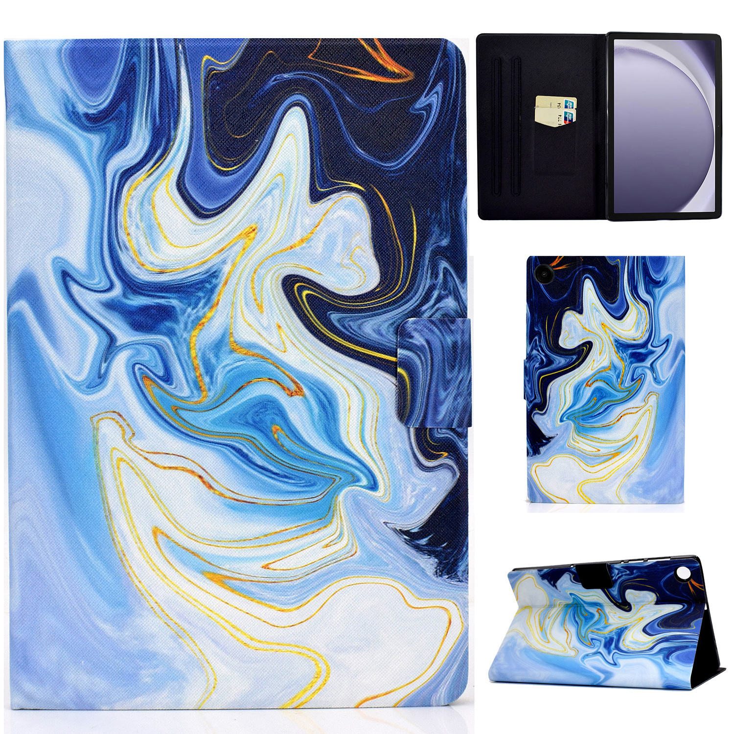 

Für Samsung Galaxy Tab A9+ Fallmuster Druck PU Leder Tablet Deckung - Blauer Marmor, Galaxy Tab A9+