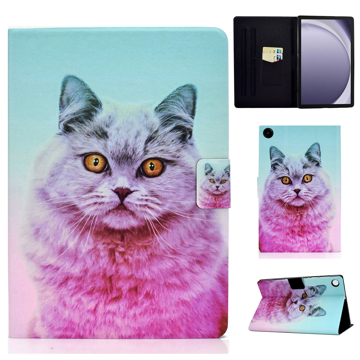 

Für Samsung Galaxy Tab A9+ Fallmuster Druck PU Leder Tablet Deckung - Pinke Katze, Galaxy Tab A9+