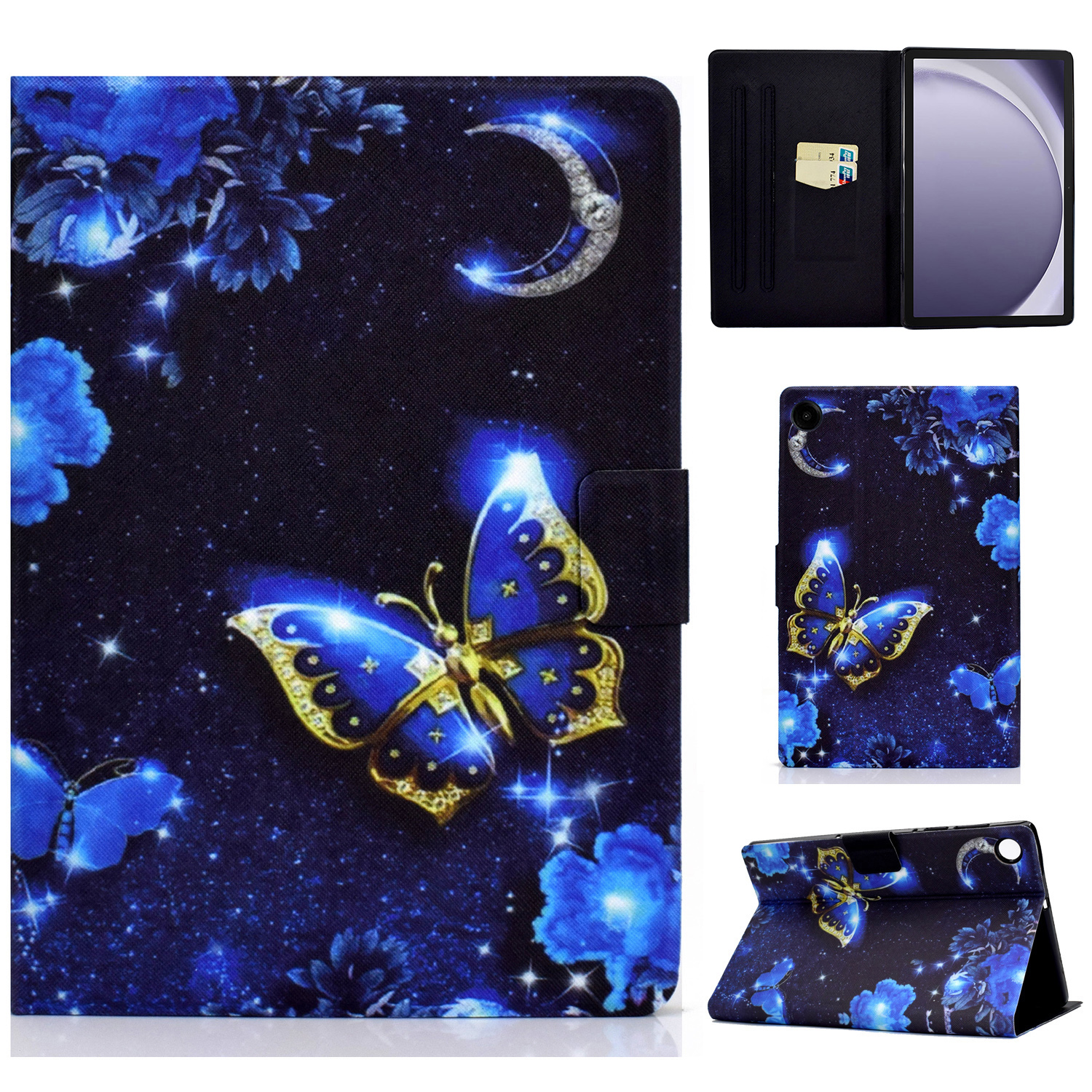 

Für Samsung Galaxy Tab A9+ Fallmuster Druck PU Leder Tablet Deckung - Blauer Schmetterling, Galaxy Tab A9+