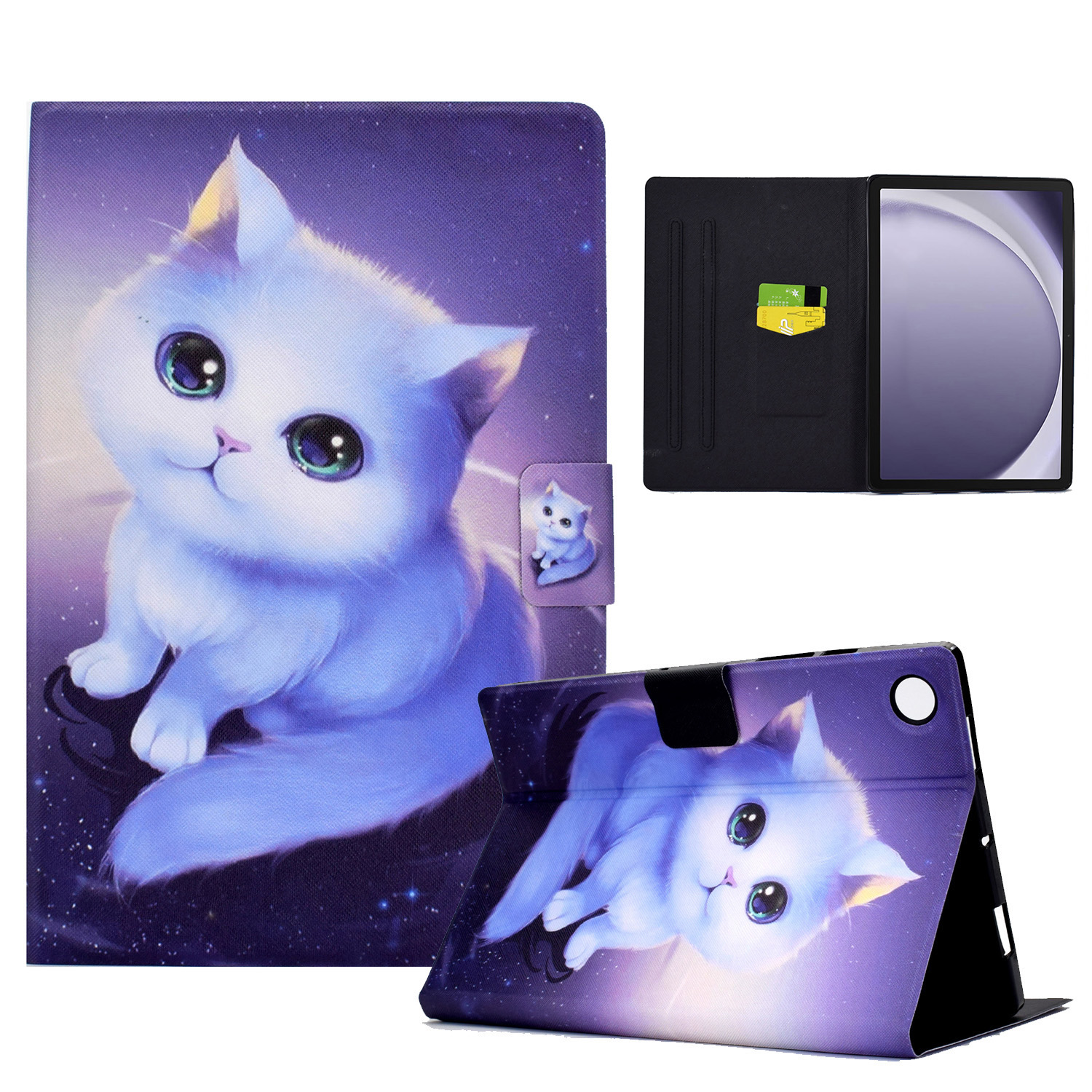 

Für Samsung Galaxy Tab A9+ Fallmuster -druck Leder -tablet -abdeckung Mit Kartensteckplätzen - Katze, Galaxy Tab A9+
