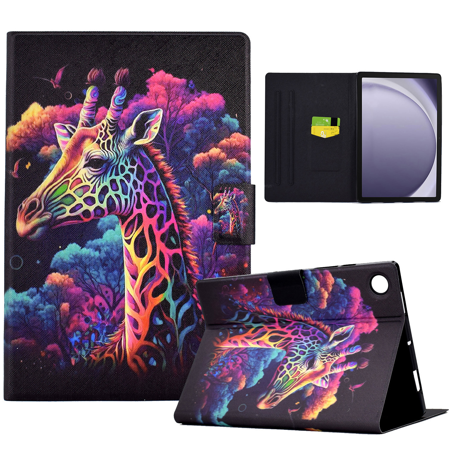 

Für Samsung Galaxy Tab A9+ Fallmuster -druck Leder -tablet -abdeckung Mit Kartensteckplätzen - Giraffe, Galaxy Tab A9+