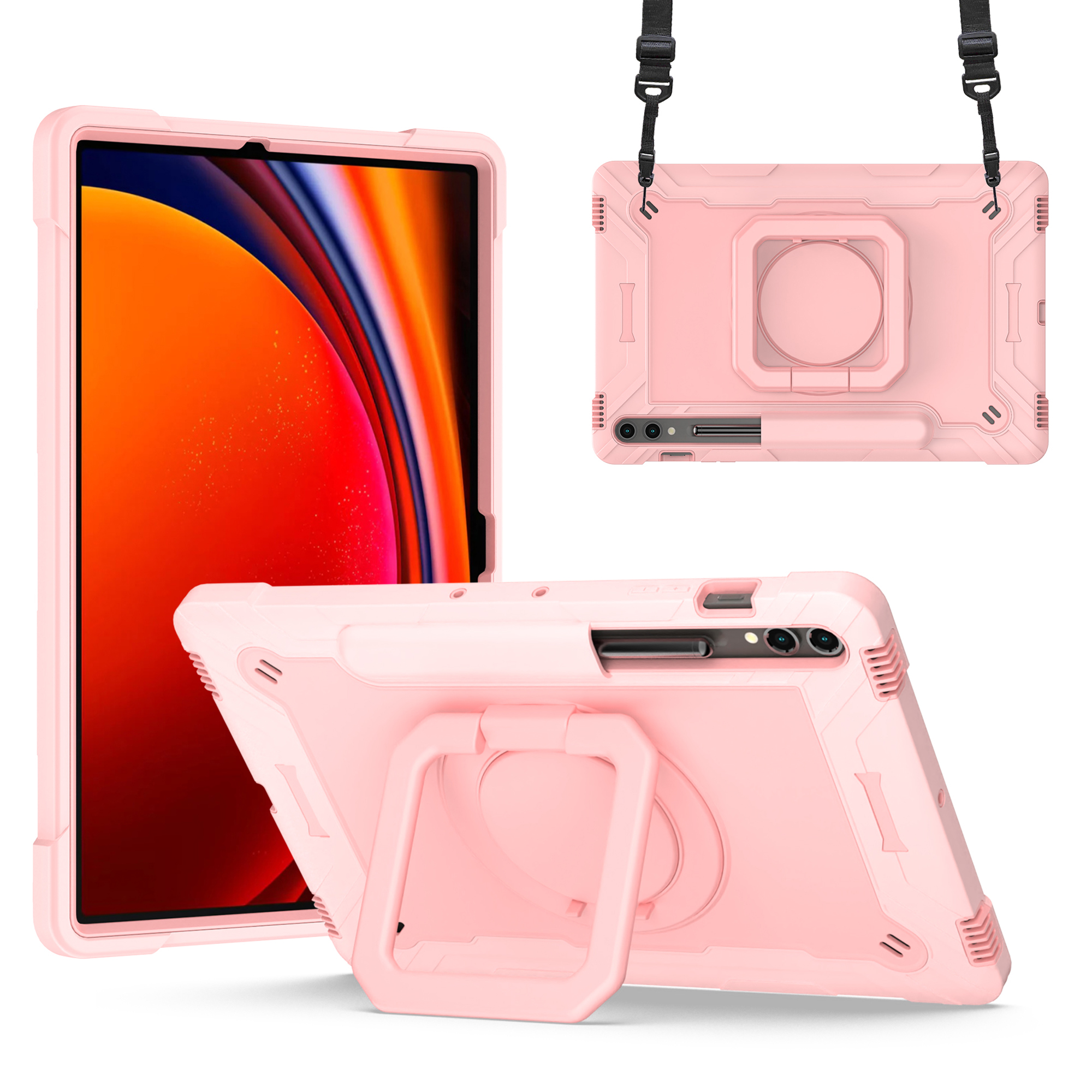 

Für Samsung Galaxy Tab S9+ / Tab S9 Fe+ Hülle Rotierende Kickständer -tablet -abdeckung Mit Schultergurt - Roségold, Galaxy Tab S9+