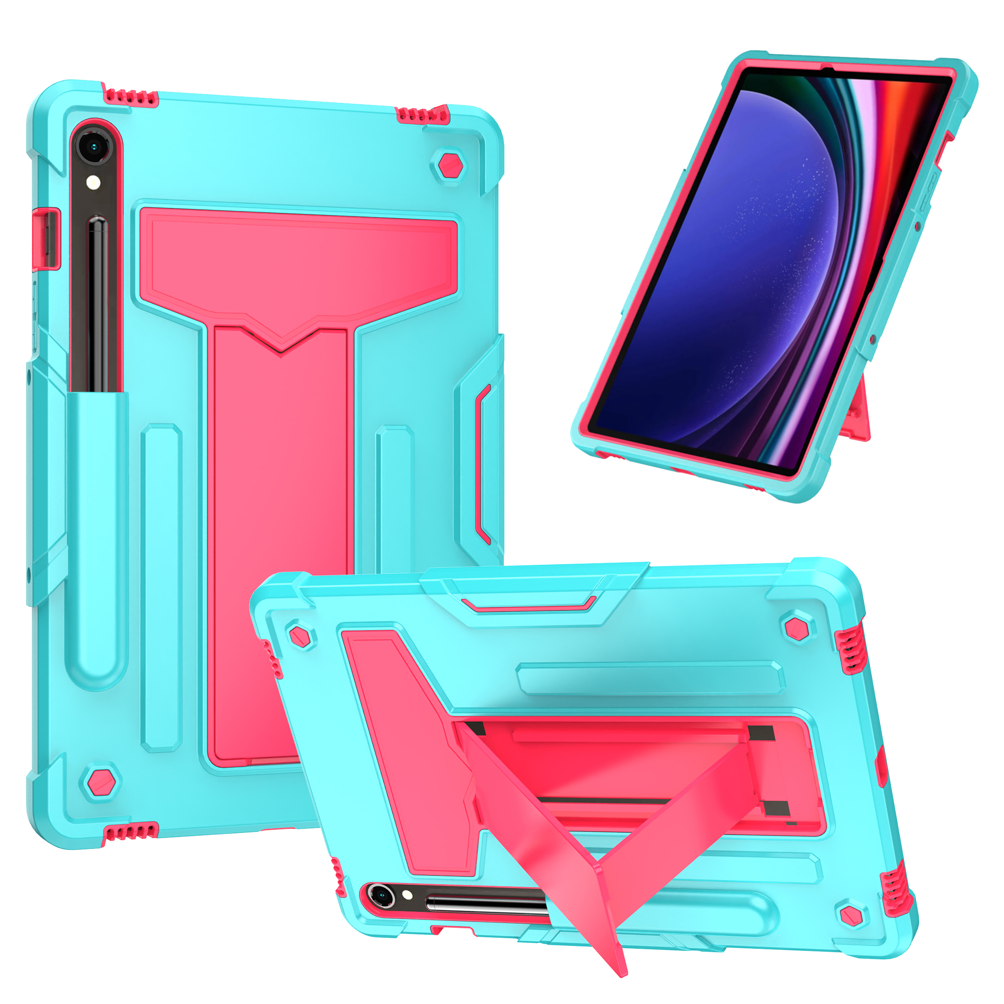 

Für Samsung Galaxy Tab S9 / Tab S9 fe Protective Case T-förmiger Kickstand Pc+silikon-tablet-abdeckung - Minzgrün / Rose, Galaxy Tab S9
