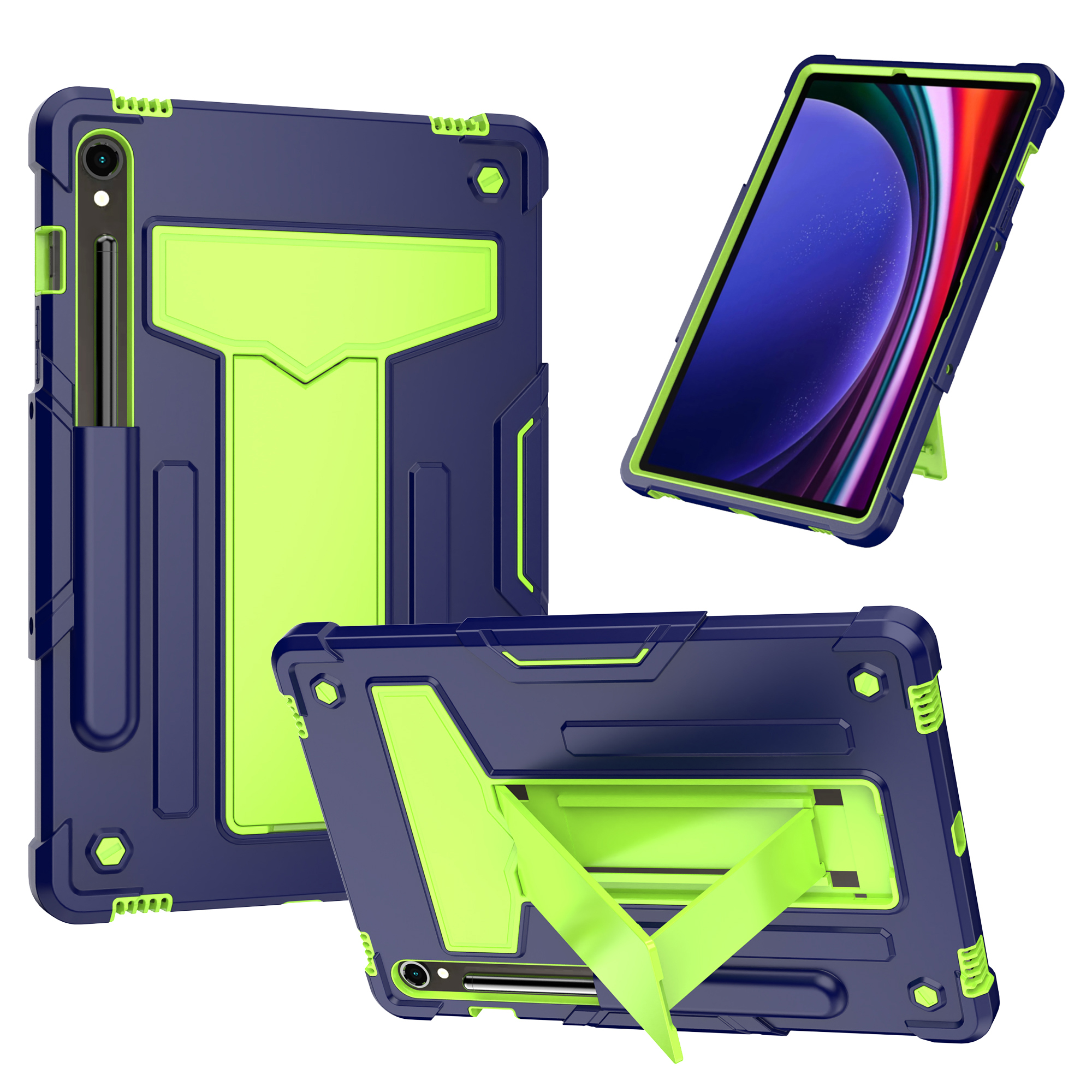 

Für Samsung Galaxy Tab S9 / Tab S9 fe Protective Case T-förmiger Kickstand Pc+silikon-tablet-abdeckung - Navy Blau / Grün, Galaxy Tab S9