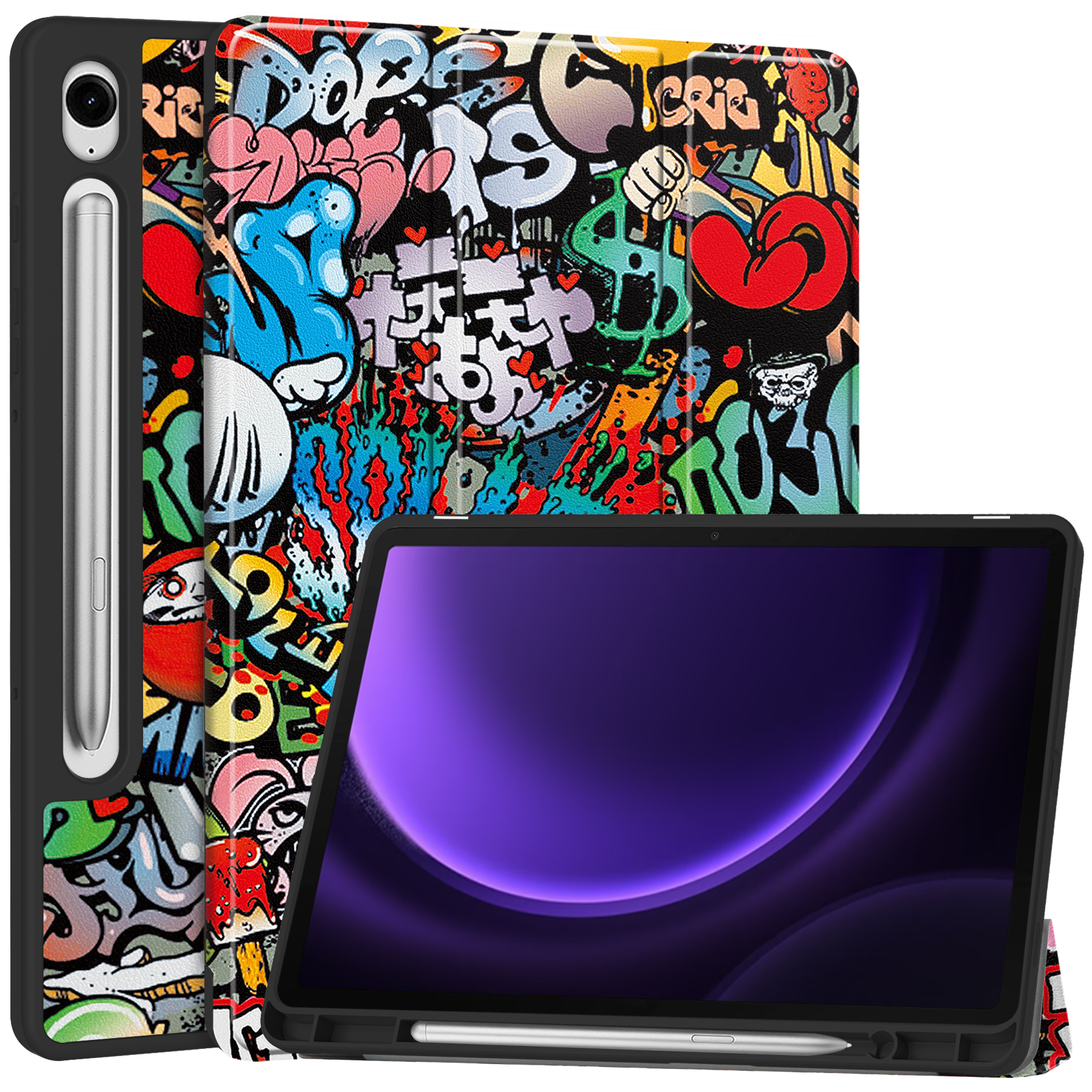 

Für Samsung Galaxy Tab S9 fe / Tab S9 Hülle Ledermuster Druck Intelligentes Tablet -abdeckung Mit Bleistifthalter - Graffiti, Galaxy Tab S9 FE