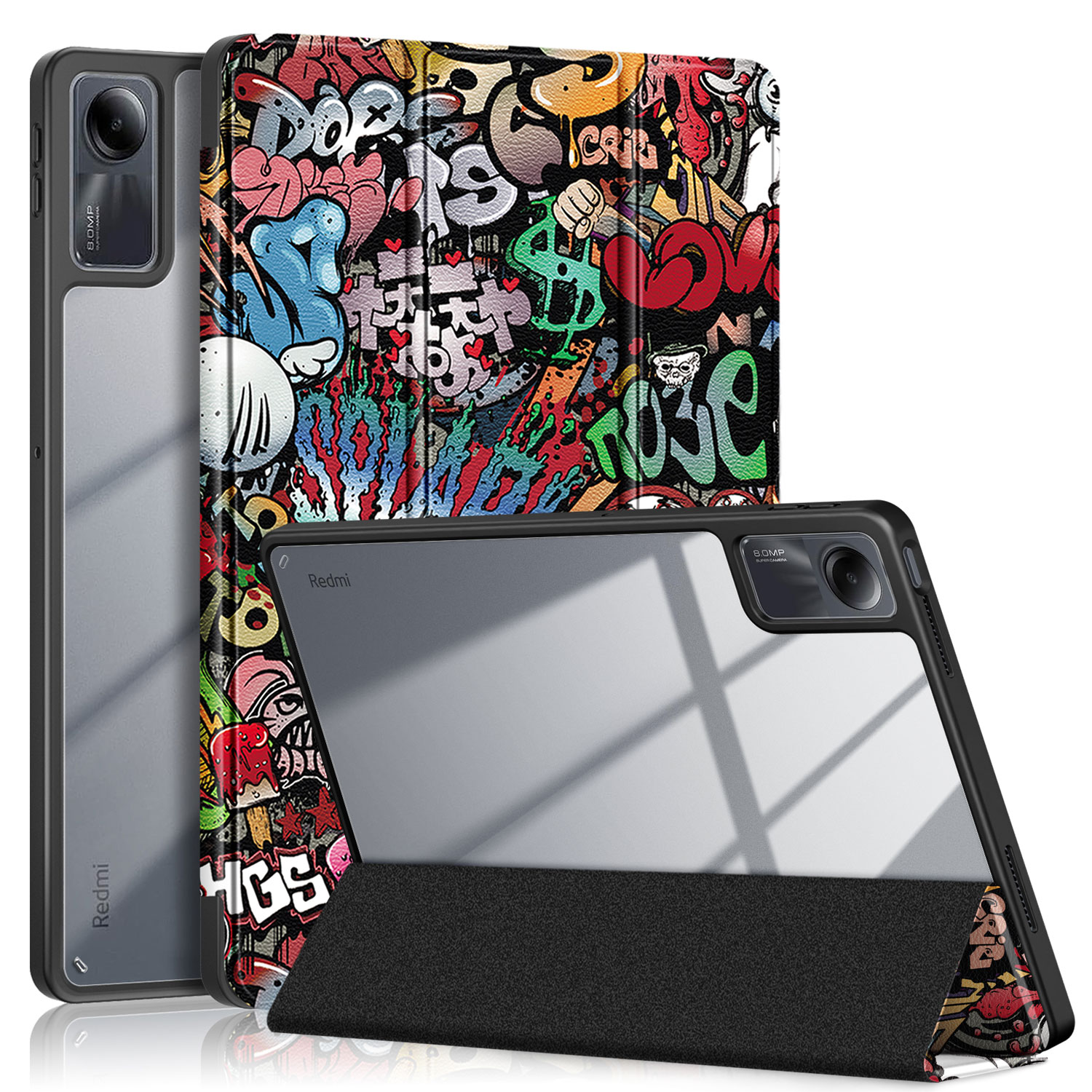 

Für Xiaomi Redmi Pad SE Tablet Hülle Tri-fold Stand Muster Druck Intelligent Mit Stiftschlitz - Graffiti, Xiaomi Redmi Pad SE
