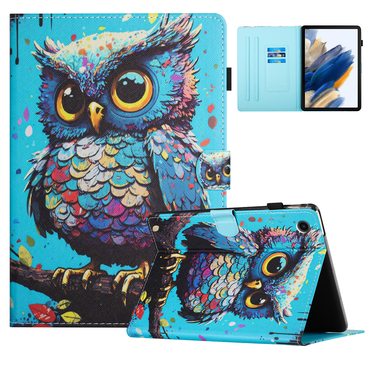 

Für Samsung Galaxy Tab A9 Case Muster Druckkartenhalter PU Lederabdeckung - Eule, Galaxy Tab A9