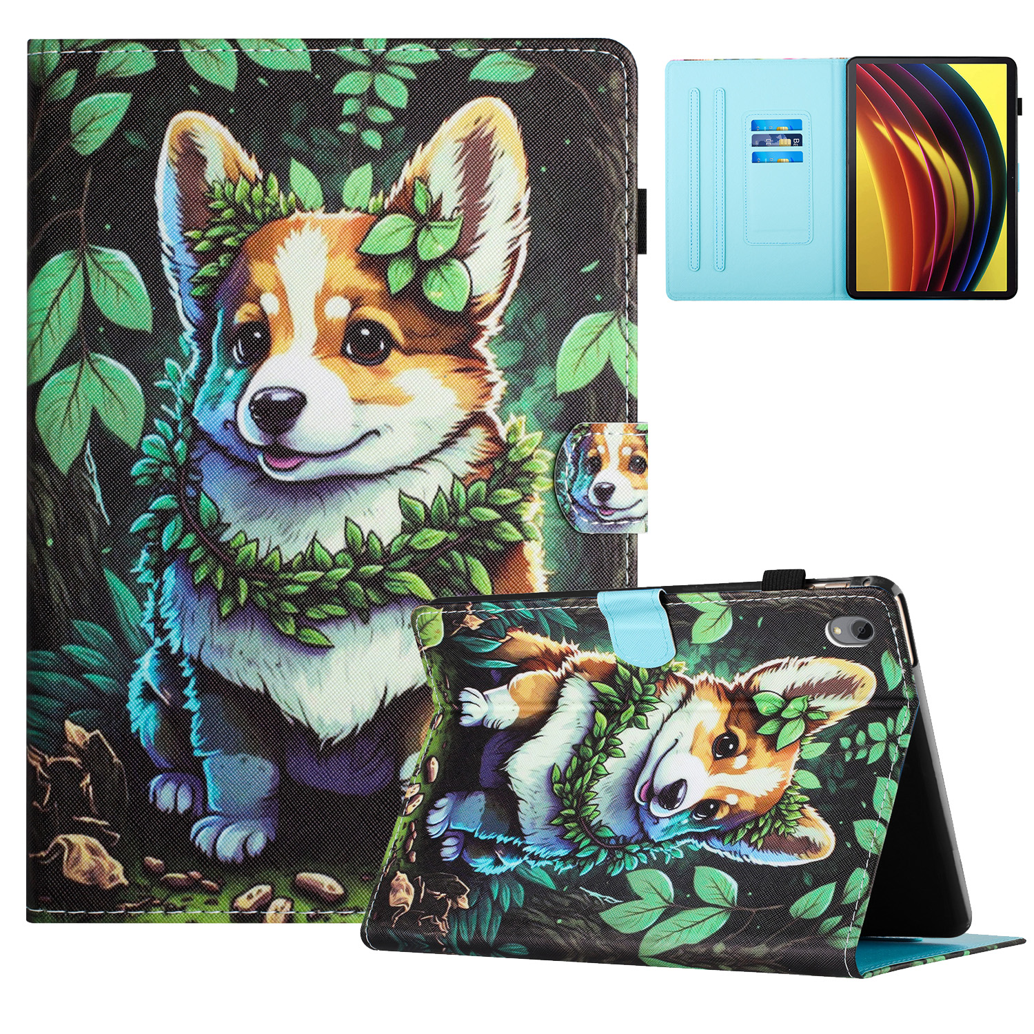 

Für Lenovo Tab P11 J606F Fallmuster Drucktablettenabdeckung Mit Kartensteckplätzen - Corgi, Lenovo Tab P11