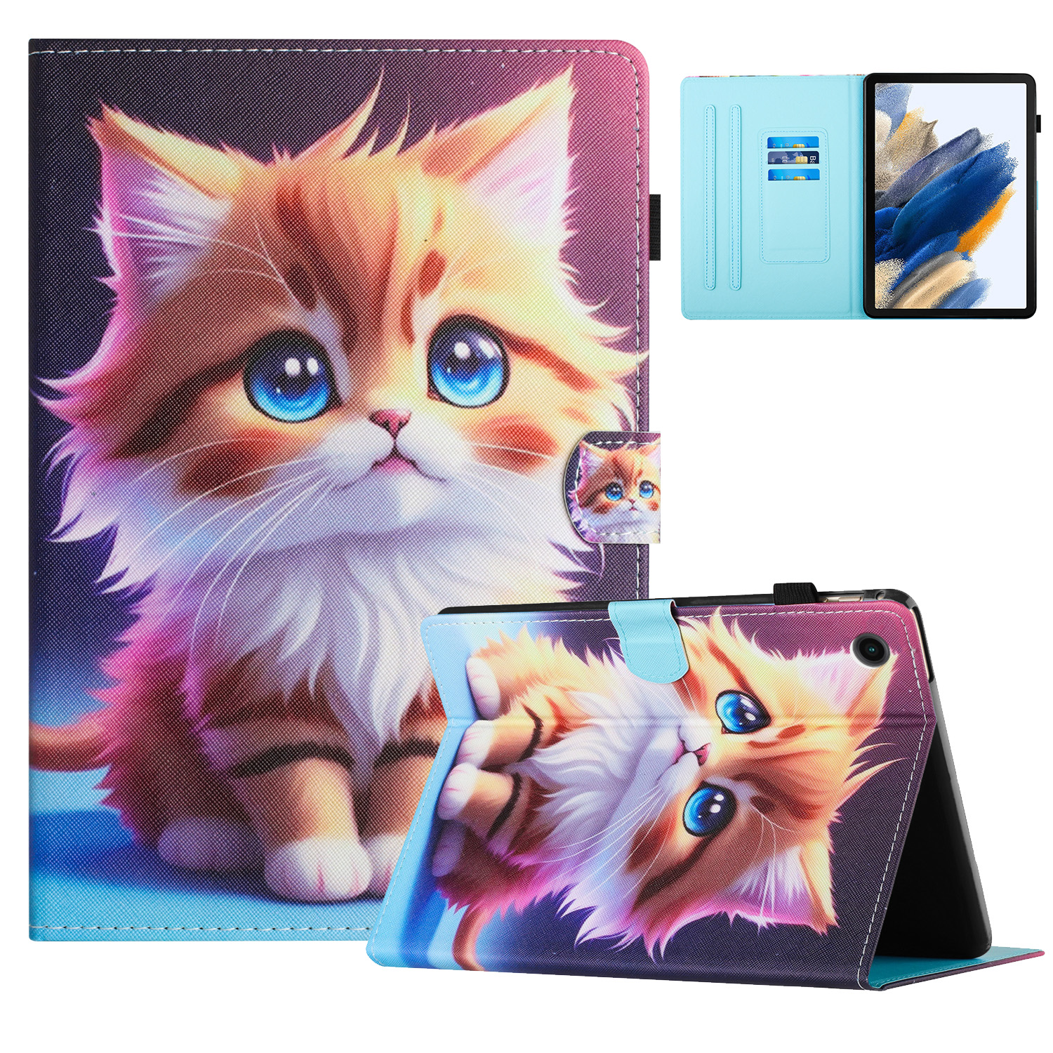 

Für Lenovo Tab M10 (Gen 3) Fallmuster Gedruckter Kartenhalter PU Leder Tablet Cover - Gelbe Katze, Lenovo Tab M10 (Gen 3)