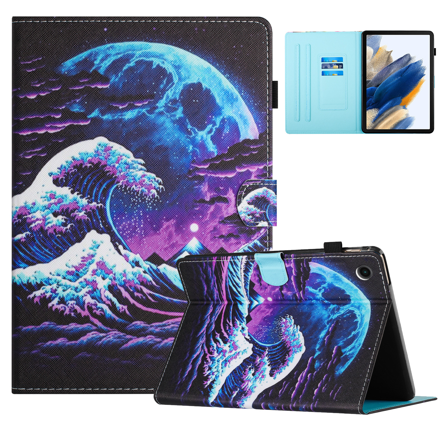 

Für Lenovo Tab M10 (Gen 3) Fallmuster Gedruckter Kartenhalter PU Leder Tablet Cover - Meereswelle, Lenovo Tab M10 (Gen 3)