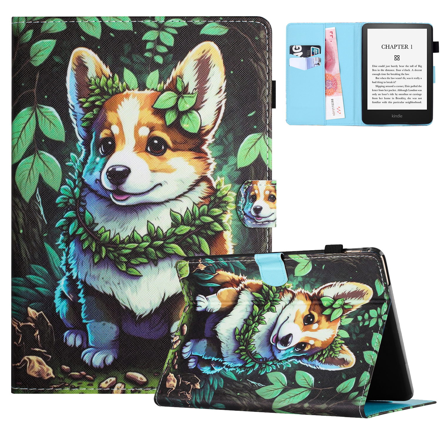 

Für Amazon Kindle 11. Gen (2022) Fall Muster Druckleder Leder Brieftasche E-reader-abdeckung - Corgi, Amazon Kindle 11th Gen (2022)