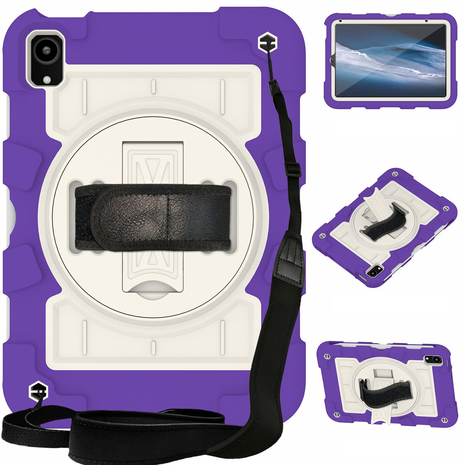 For iPad mini (2024) / mini (2021) Tablet Case Hand Strap Kickstand Cover with Shoulder Strap - Purple