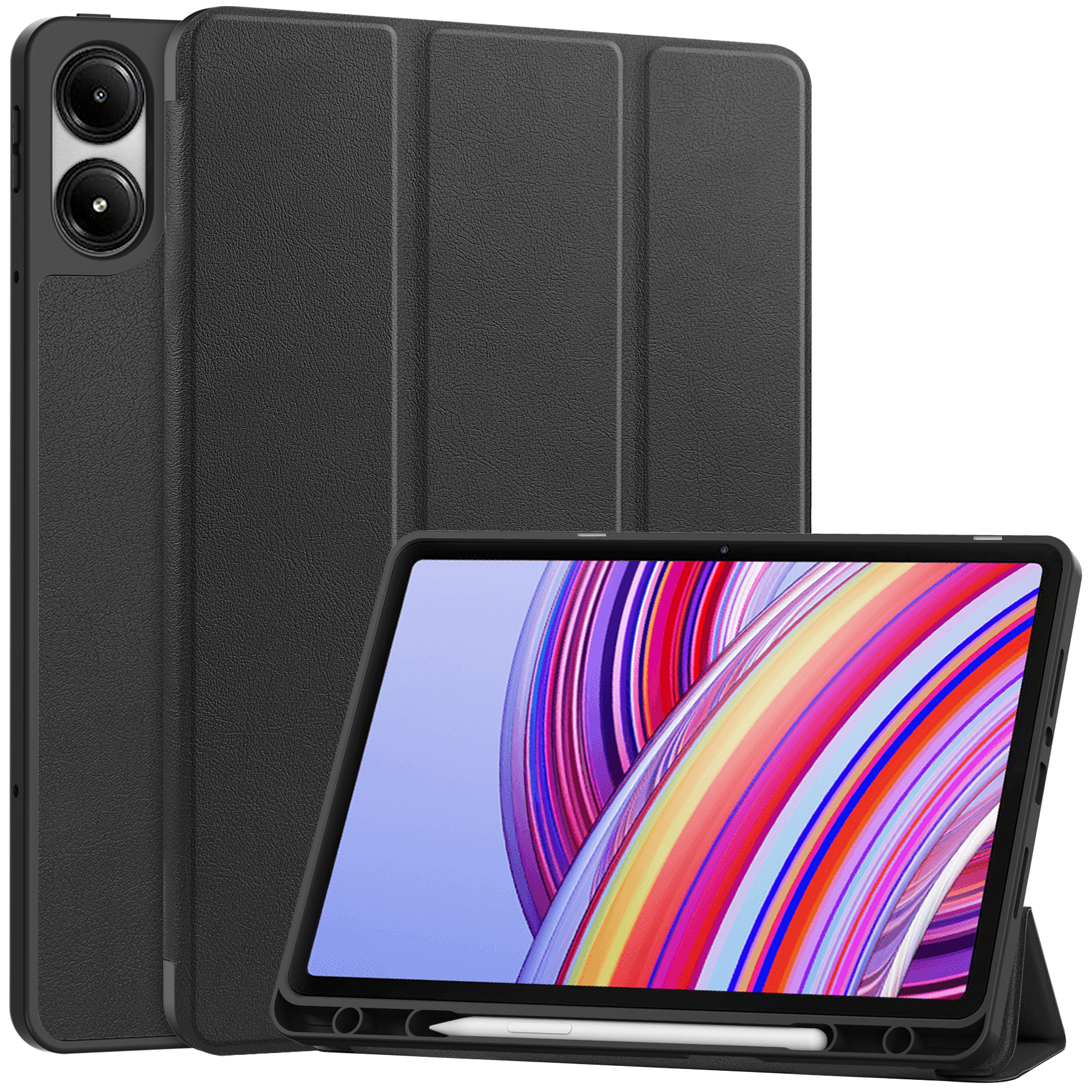 Tablet Case for Xiaomi Redmi Pad Pro / Redmi Pad Pro 5G / Poco Pad 4G Tri-Fold Stand Leather Cover with Pen Slot - Black