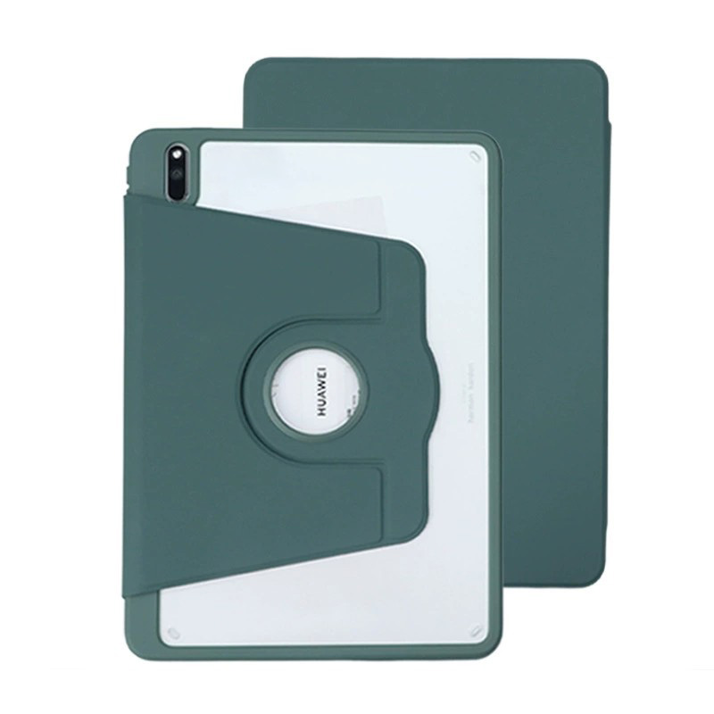 For Huawei MatePad Pro 10.8 (2021) Case Rotating Stand Tablet Leather Cover with Pencil Holder - Blackish Green