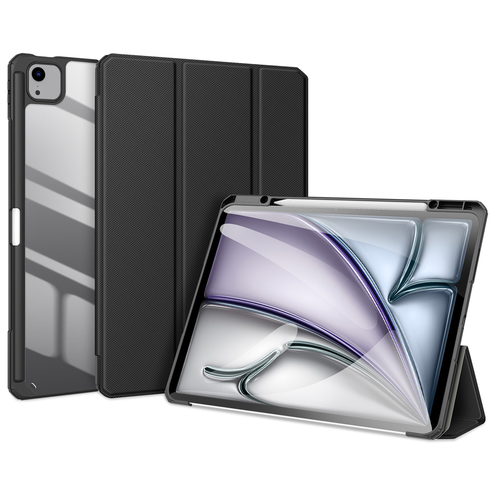 DUX DUCIS TOBY Series For iPad Air 13 (2026) / (2025) / (2024) / Pro 12.9 (2018) / (2020) / (2021) / (2022) Case Leather Tri-Fold Stand Cover - Black