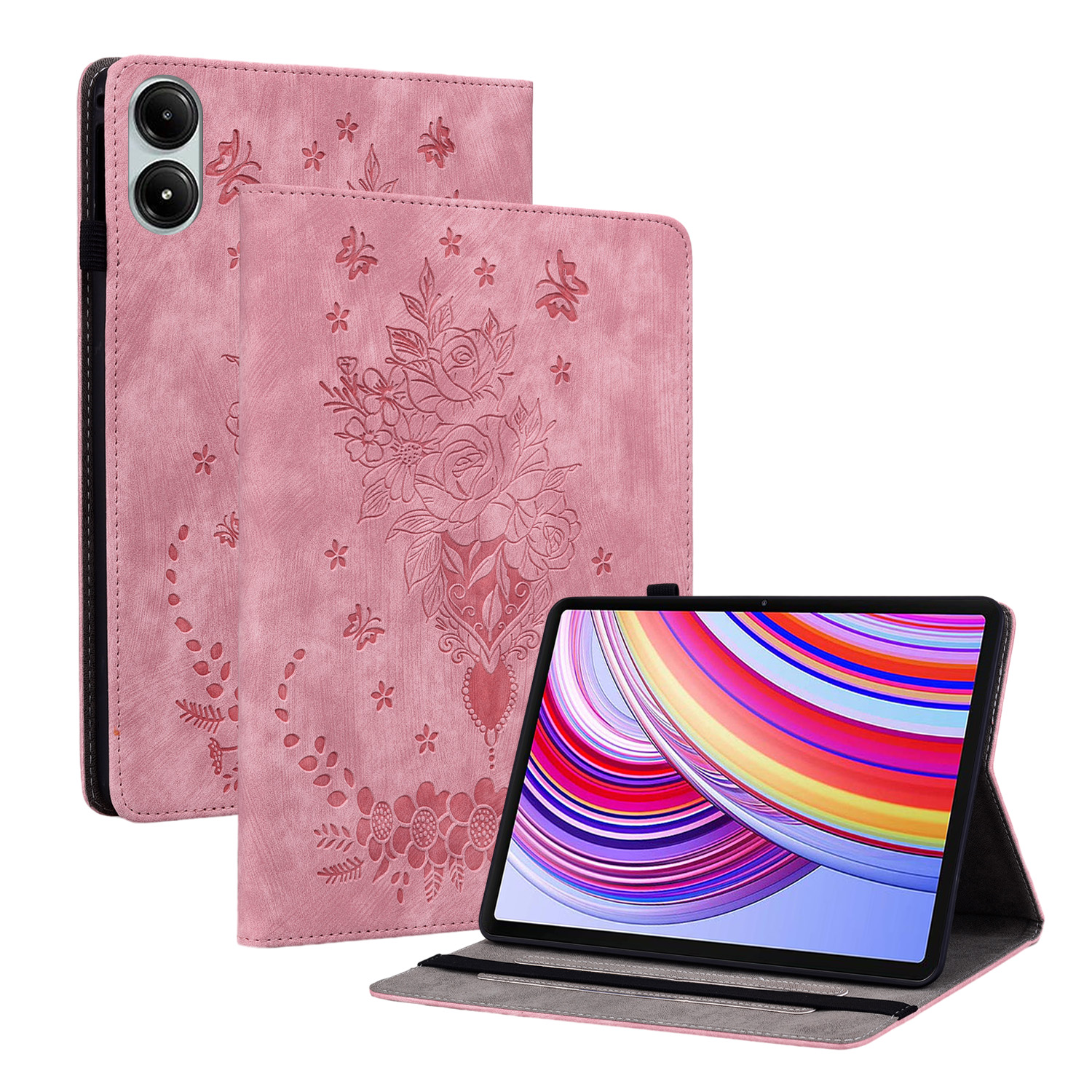 For Xiaomi Redmi Pad Pro / Redmi Pad Pro 5G / Poco Pad Case Rose Flower Leather Protective Cover with Card Holder - Pink