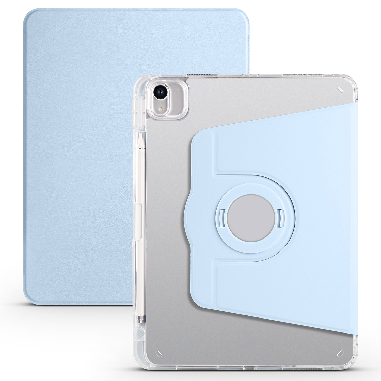 For iPad Air 11 (2026) / (2025) / (2024) Case Rotating Stand Leather+Clear TPU Detachable Tablet Cover - Baby Blue