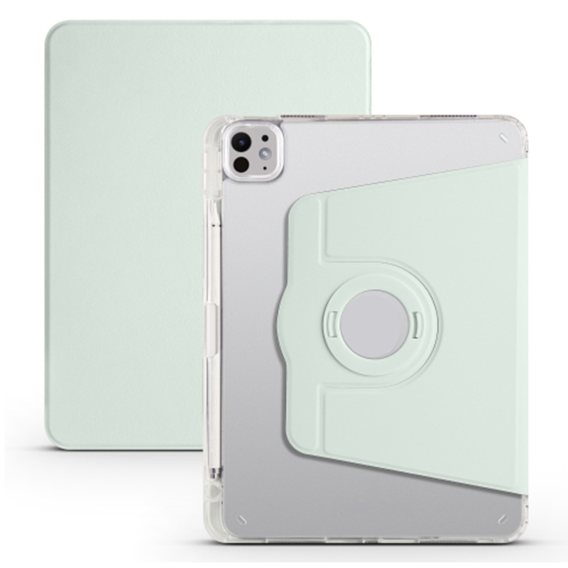 For iPad Pro 13 (2025) / 13 (2024) Case Rotating Stand PU Leather Clear Back Detachable Tablet Cover - Light Green