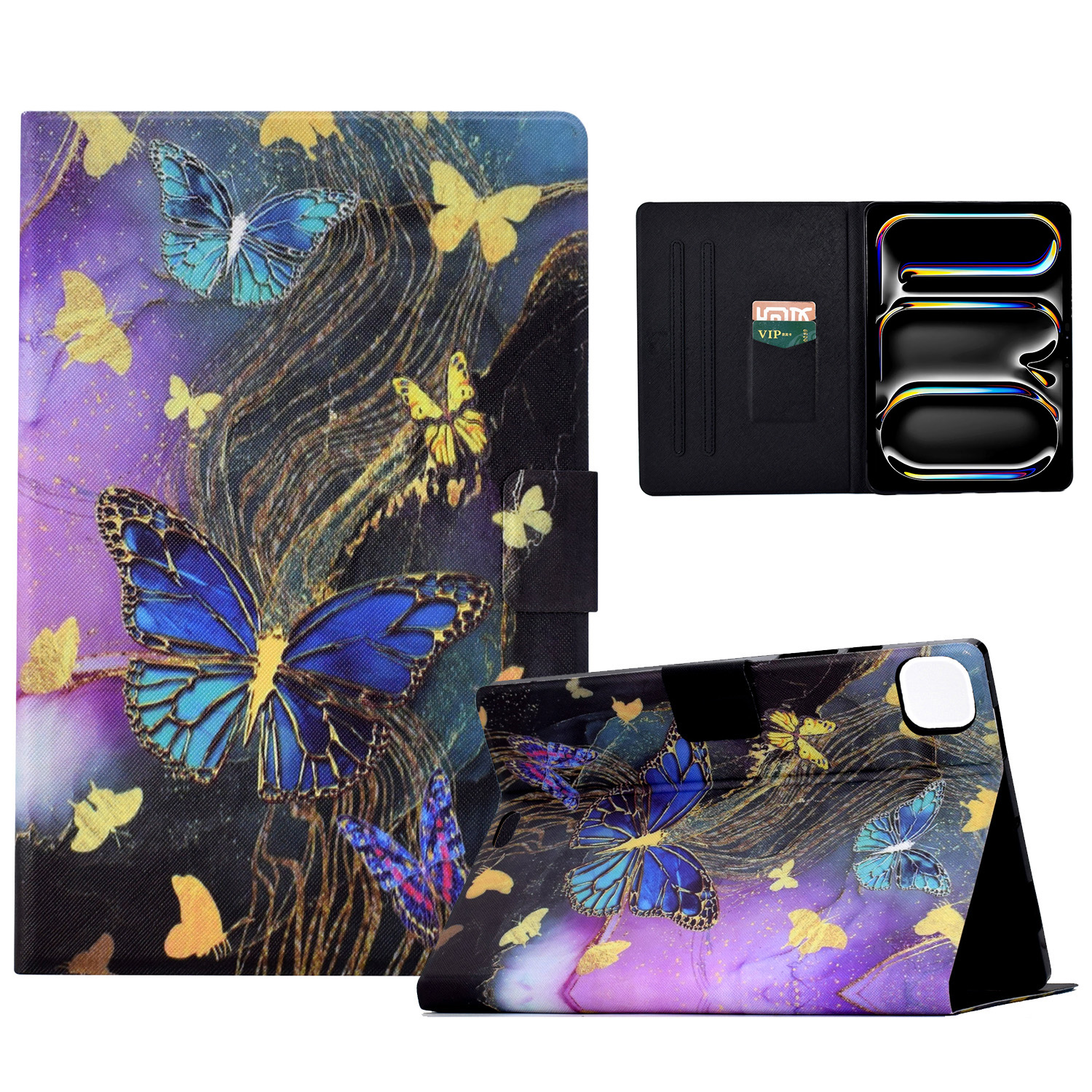 For iPad Pro 11 (2025) / (2024) Case Pattern Leather Tablet Protective Cover Auto Sleep / Wake - Golden Butterflies