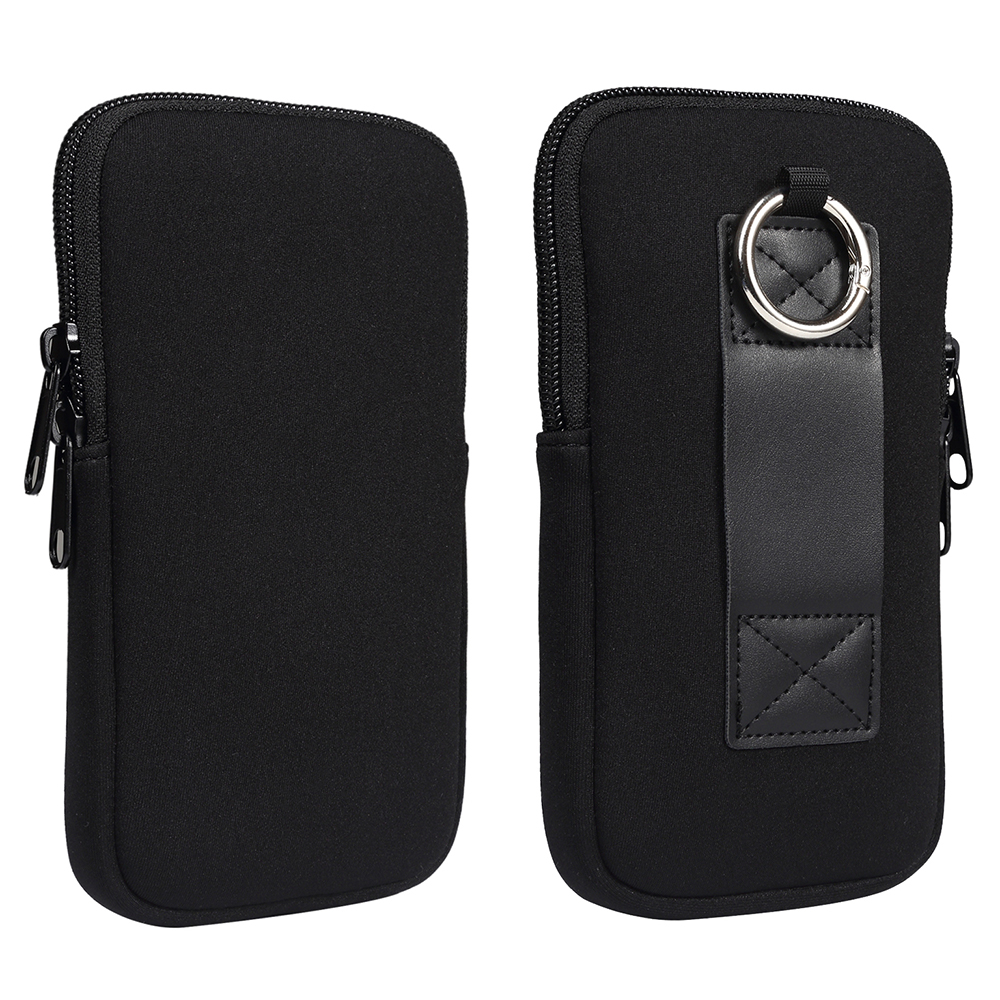 6.7-6.9inch Phone Storage Pouch Waist Belt Backpack Hanging Nylon Phone Bag for iPhone 17 Pro Max / 16 Pro Max / Galaxy S26 Ultra - Black
