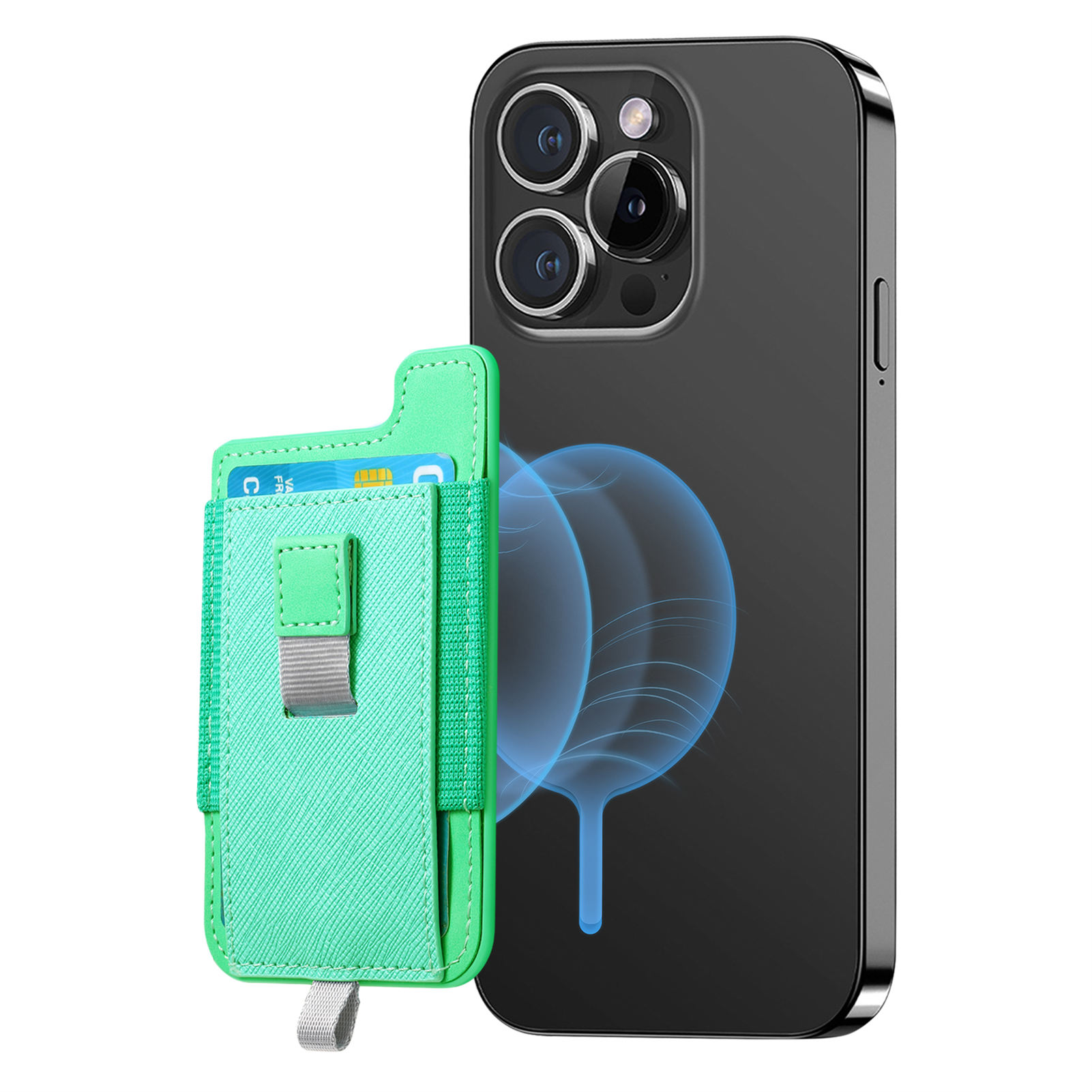 MC-W14 Magnetic Pull-Out Card Holder Large Capacity PU Leather Card Bag - Green