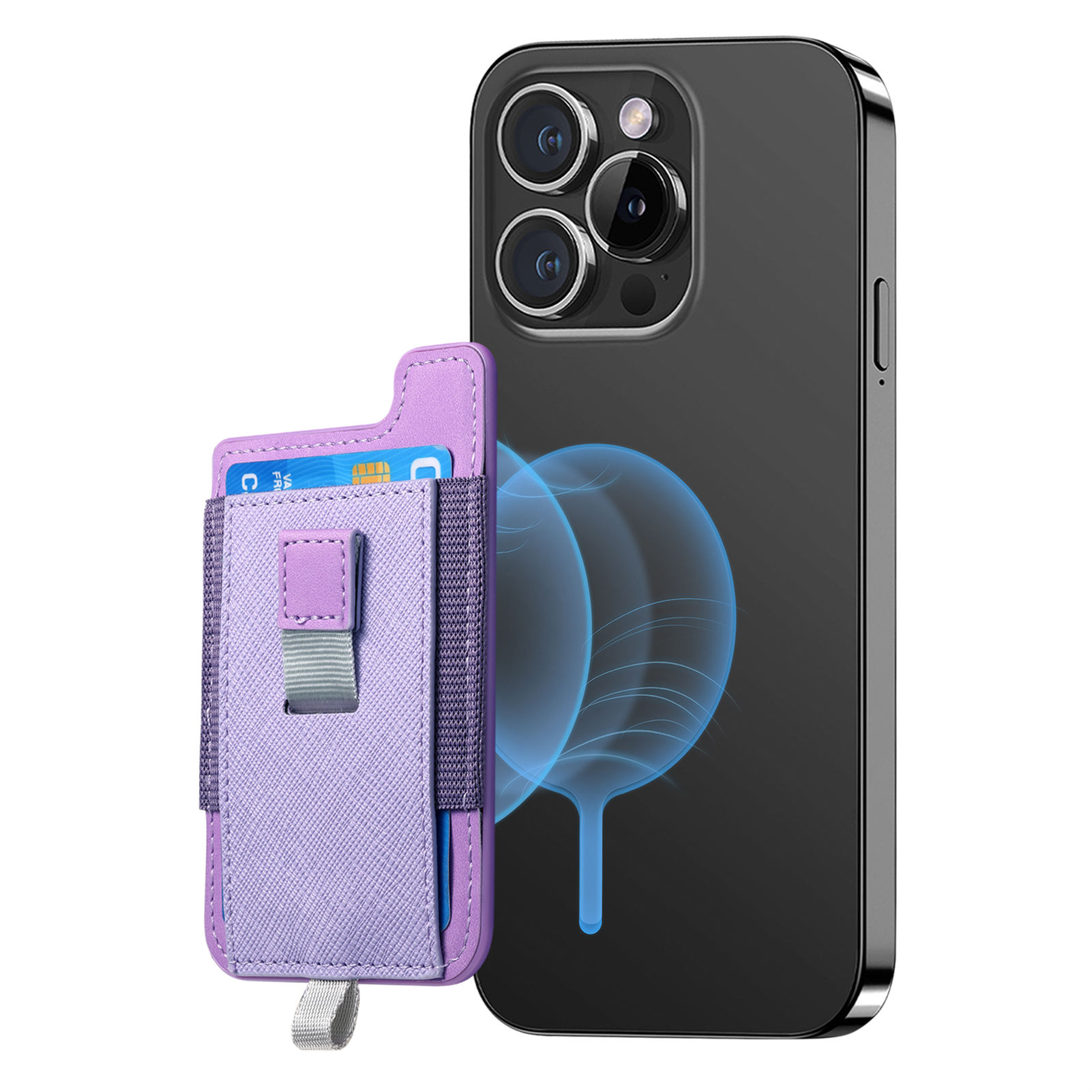 MC-W14 Magnetic Pull-Out Card Holder Large Capacity PU Leather Card Bag - Purple