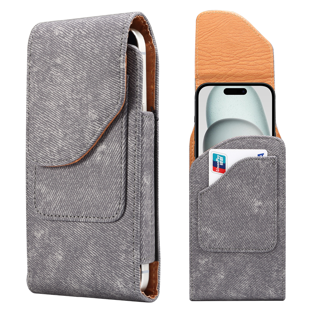 6.1 inch Phone Case Holster for iPhone 17 Pro / 17 / 17e / 16e / 16 / 16 Pro / Samsung Galaxy S26 / S25 Jeans Cloth Texture Belt Clip Leather Bag with