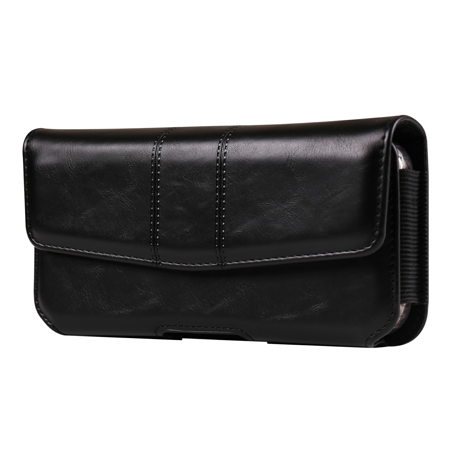 Universal Waist Pouch for 6.1 - 6.3 inch Smartphones Horizontal Design PU Leather Phone Belt Holder Case - Black