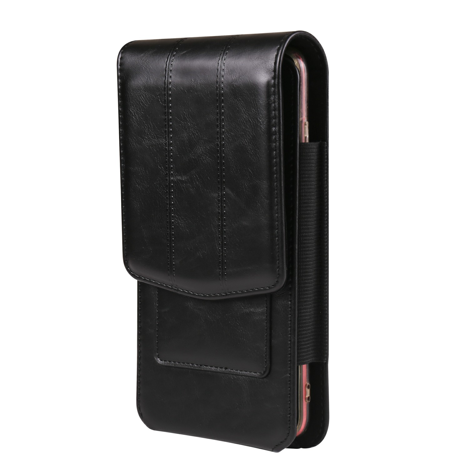 Universal Waist Pouch for 6.1 - 6.3 inch Smartphones Vertical Design PU Leather Cell Phone Belt Holster - Black
