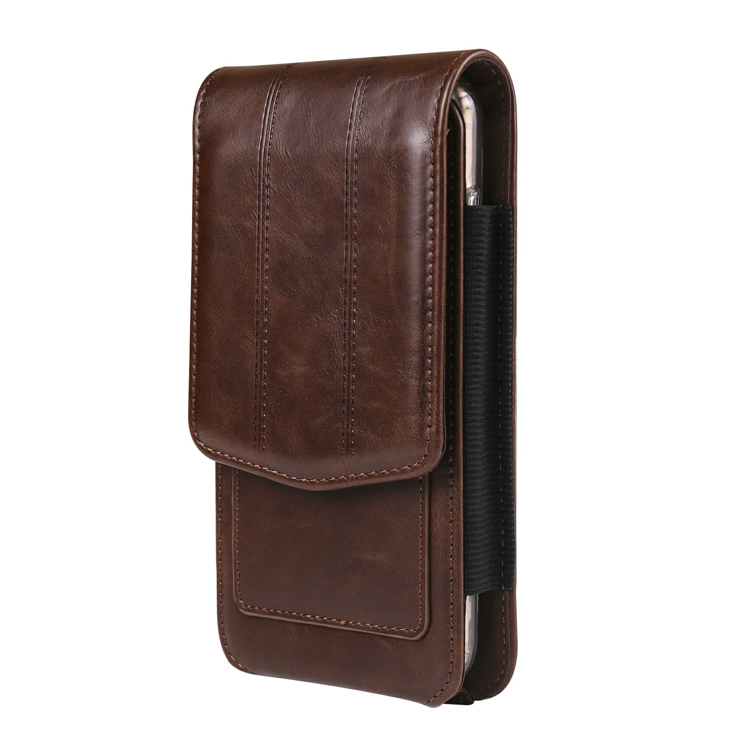 Universal Waist Pouch for 6.5 inch Smartphones Vertical Design PU Leather Cell Phone Belt Holster - Dark Brown