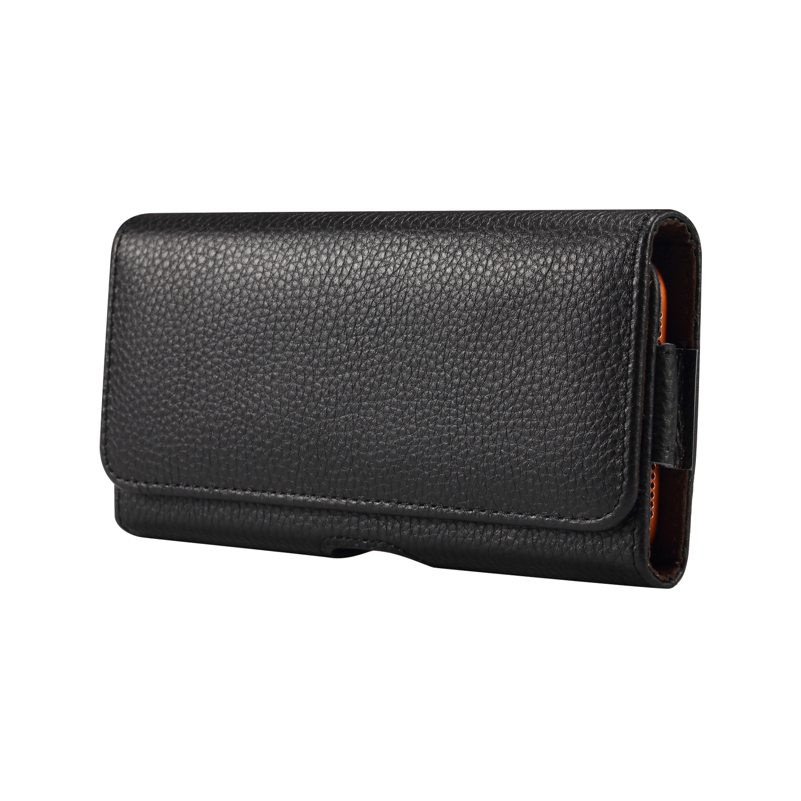 6.5 inch Phone Case Universal Genuine Cow Leather Belt Clip Holster Phone Bag - Black