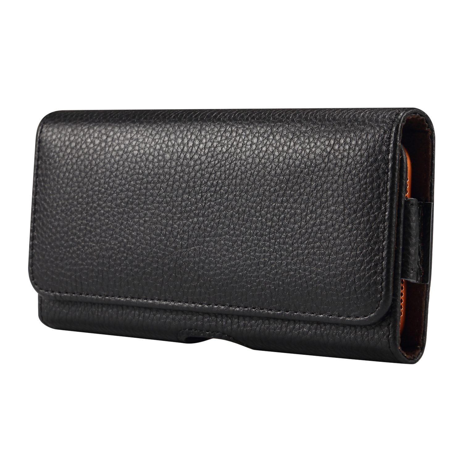 7.2 inch Phone Case Universal Genuine Cow Leather Belt Clip Holster Phone Bag - Black