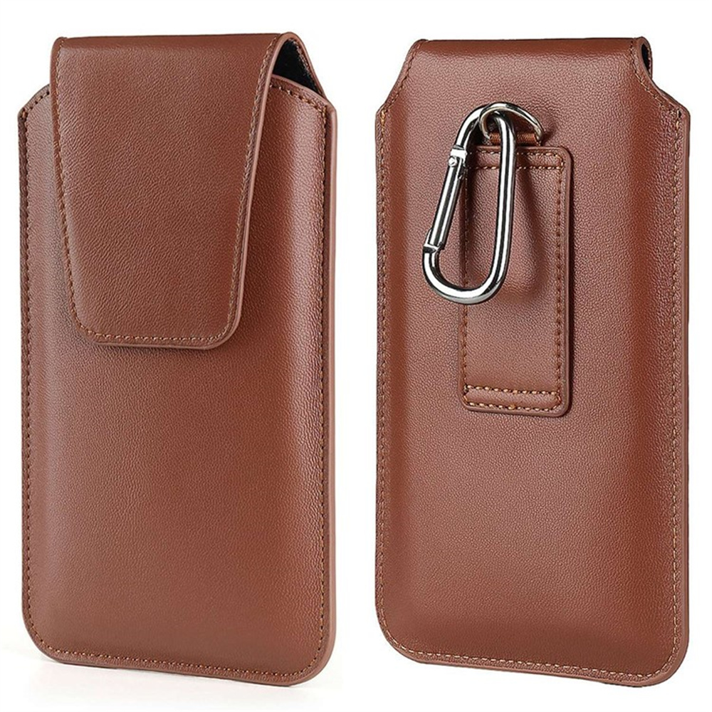 Universal Classic PU Leather Waist Bag 4.5 Inch Compact Phone Pouch Belt Holster with Carabiner - Brown