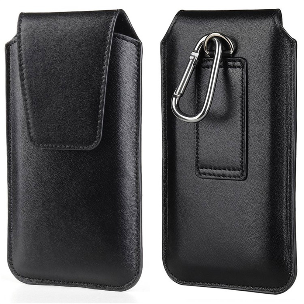 Universal Classic PU Leather Waist Bag For 5.0-5.8 Inch Devices Compact Phone Pouch Belt Holster with Carabiner - Black