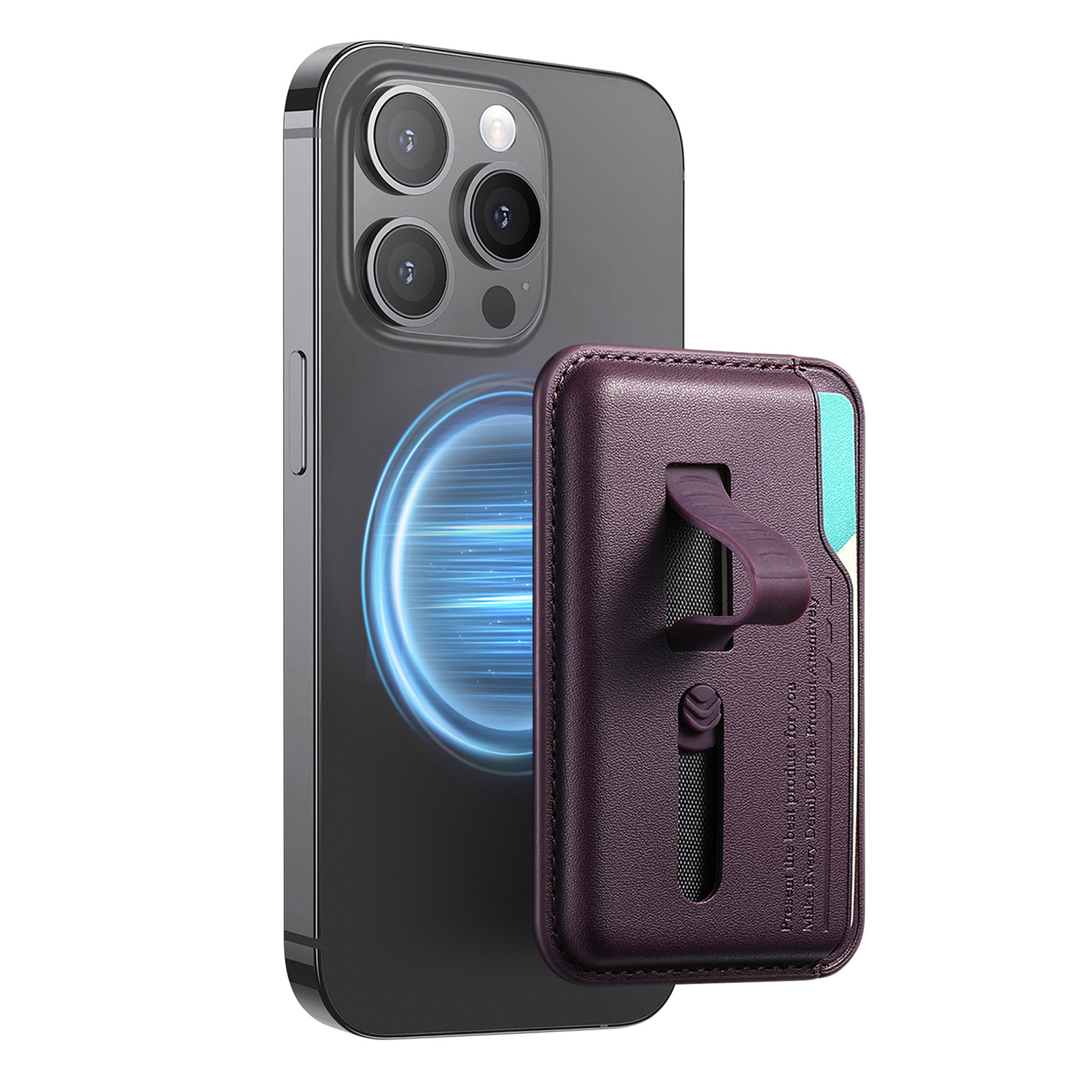 MC-W29 Strong Magnetic Phone Back Card Holder Silicone Card Pouch with Hidden Strap - Purple
