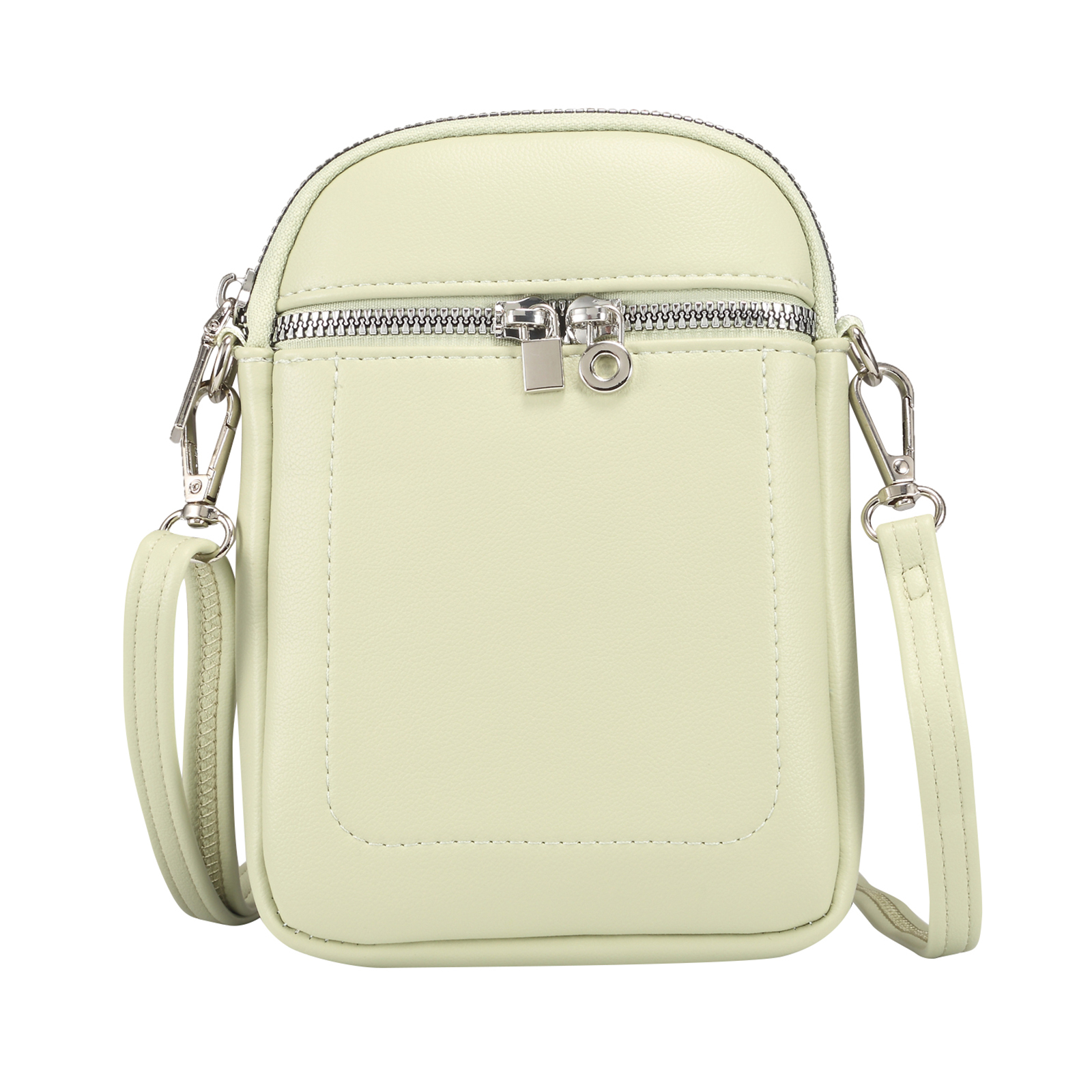 Crossbody Phone Bag Lambskin Textured PU Leather Shoulder Bag for Cellphone Up To 7.2 Inch - Light Green