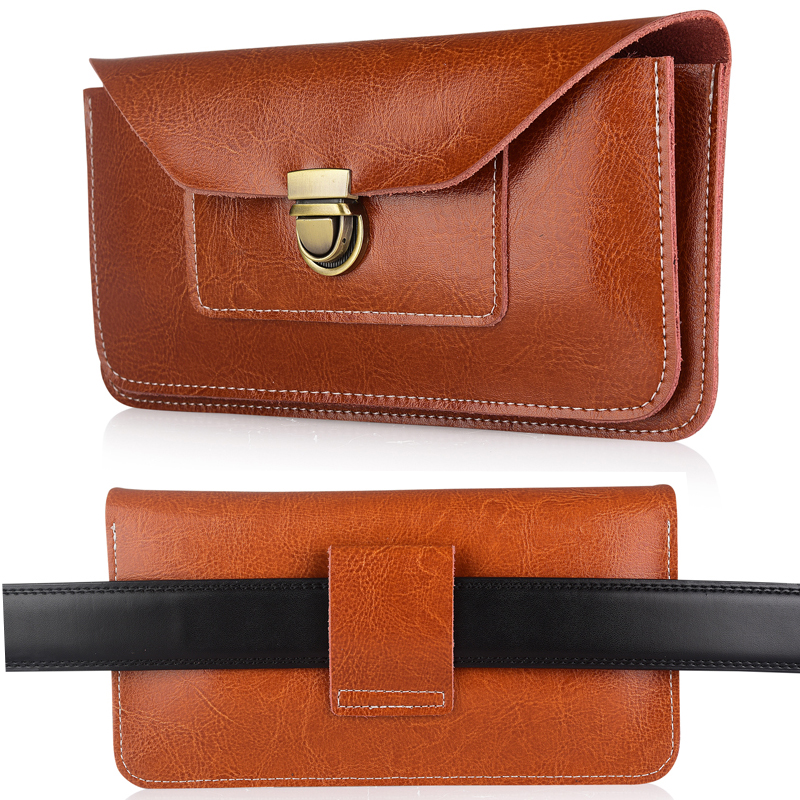 

Dual -layer -kuhläden -ledergürtel -beutel Horizontaler Taillenbeutel Für Mobiltelefone - Braun / M, Universal